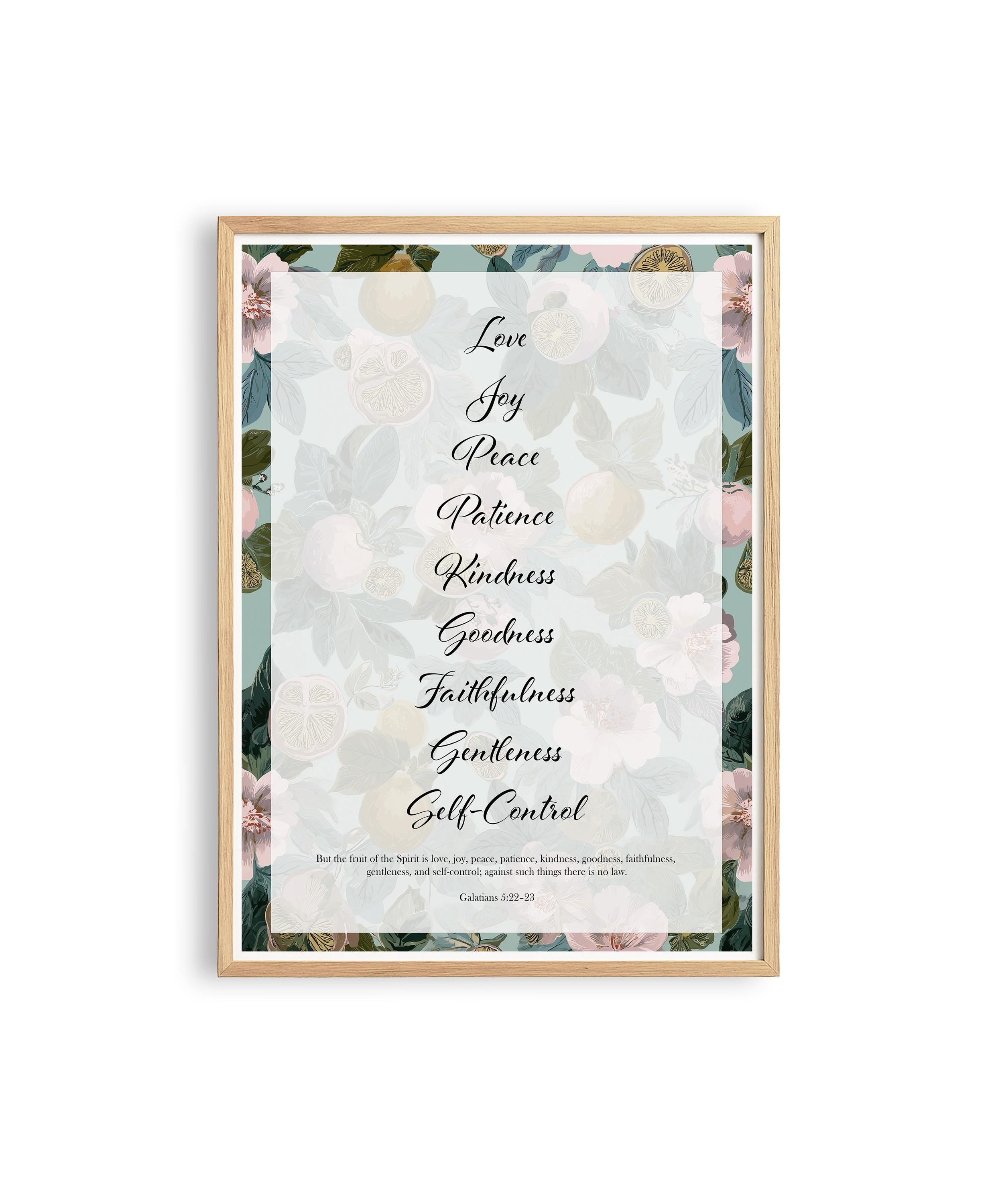Fruit of the Spirit Wall Art Print, Floral Christian Decor, Galatians Poster