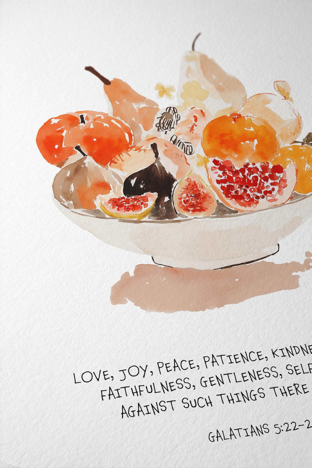 Fruit of the Spirit Wall Art Print, Watercolor Fruit Bowl, Galatians Bible Verse