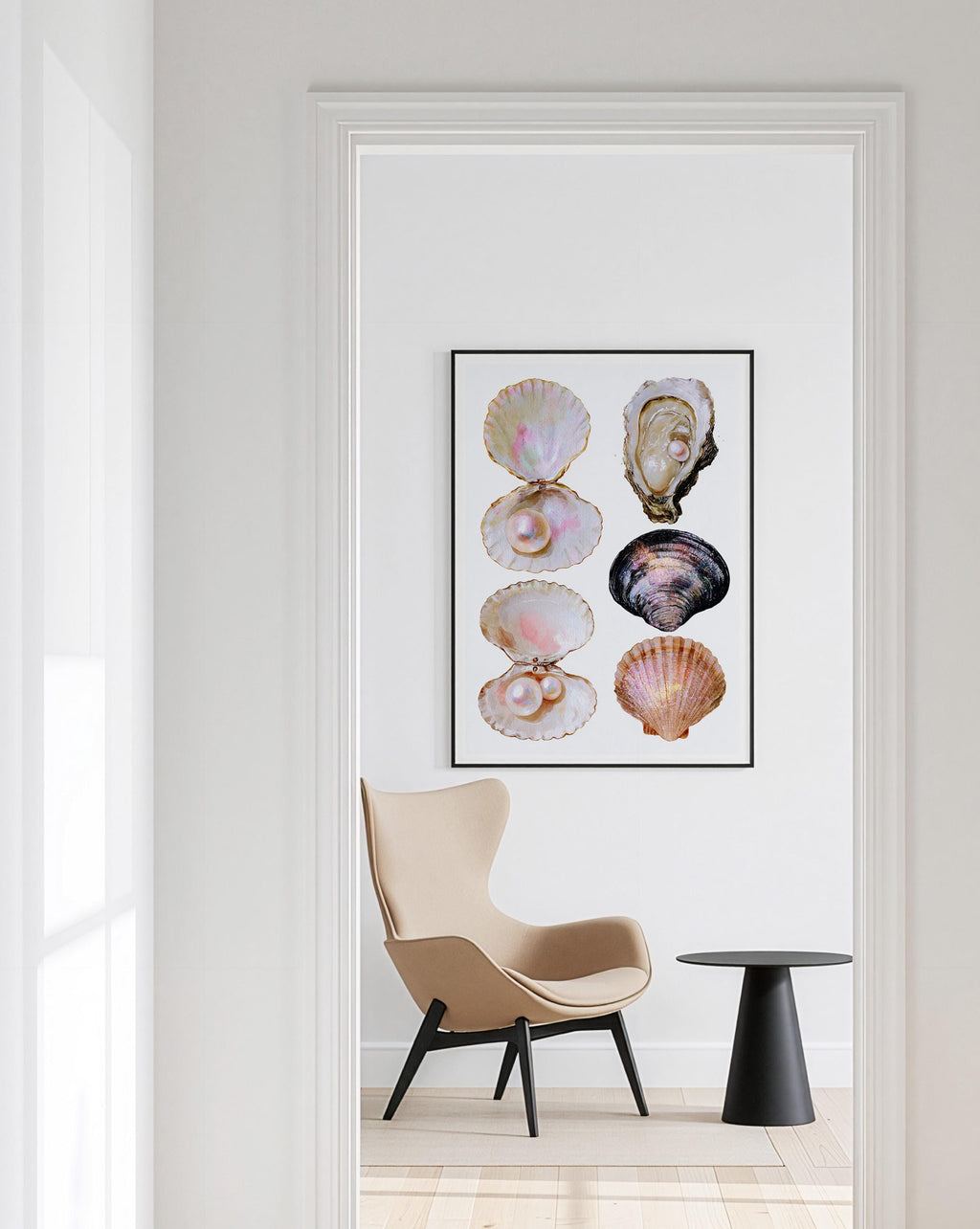 Seashell Wall Art Print, Oyster Pearl Poster, Coastal Beach Decor