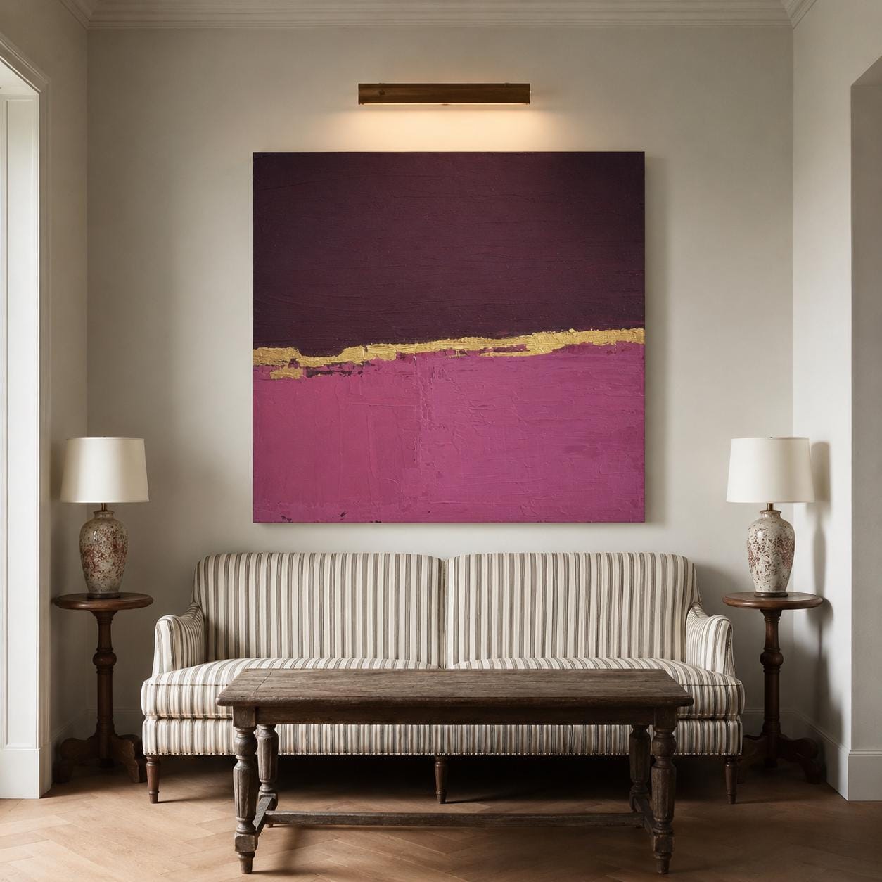 Original Abstract Painting, Gold Leaf Wall Art, Burgundy Pink Canvas Art, Textured Minimalist Modern Painting, One of Kind Wall Paint