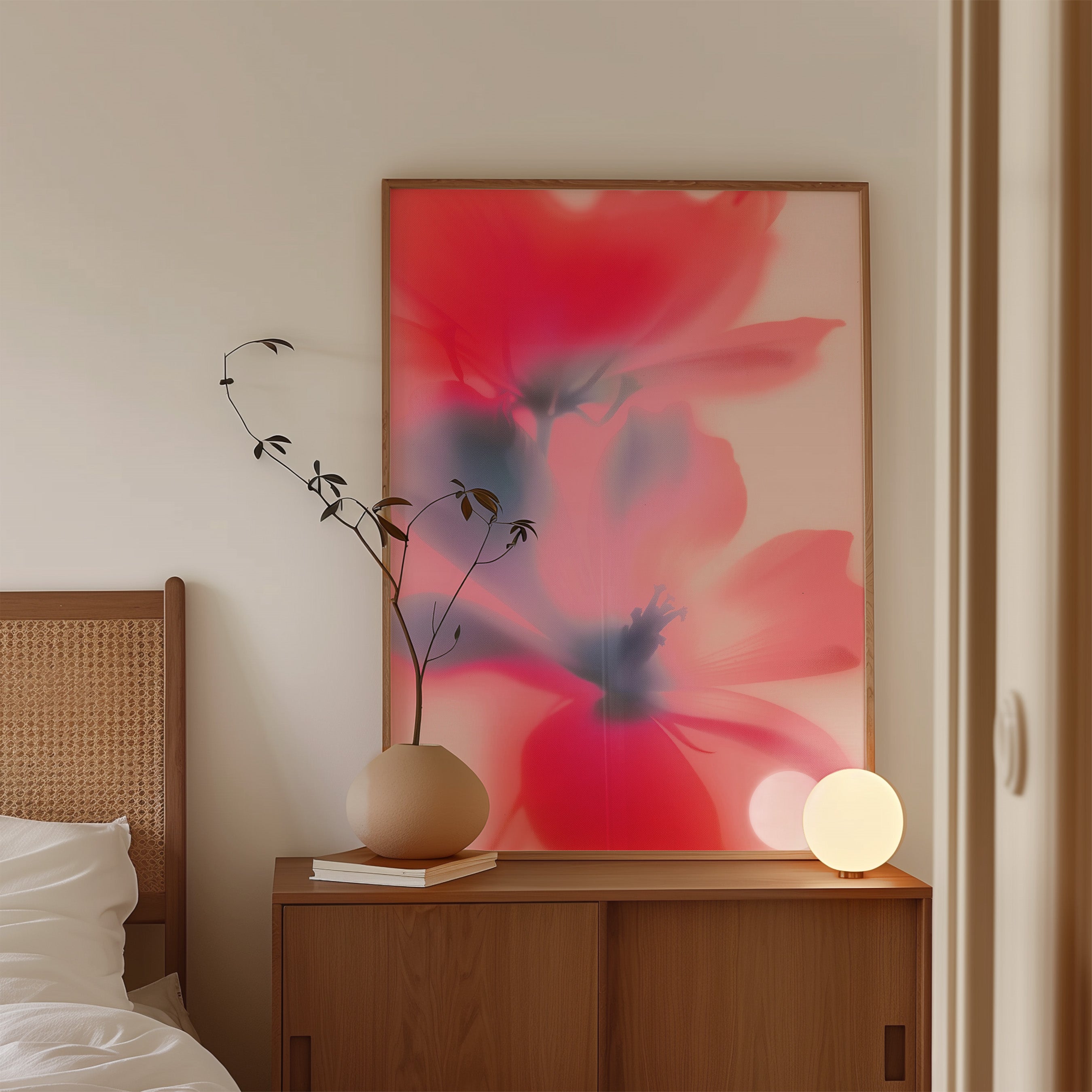 Red and violet abstract floral with soft blurred edges