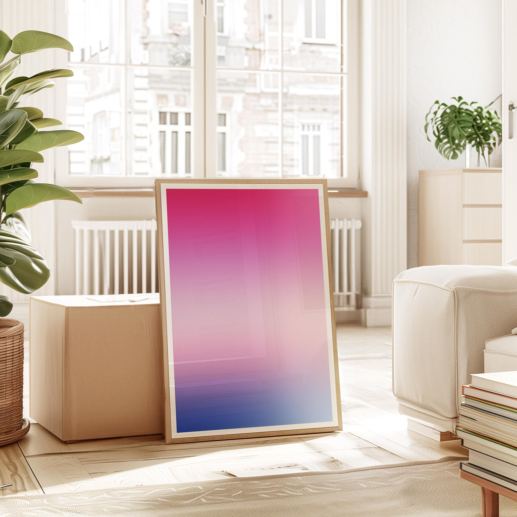 Pink Blue Gradient Wall Art, Minimalist Abstract Print, Modern Bedroom Decor