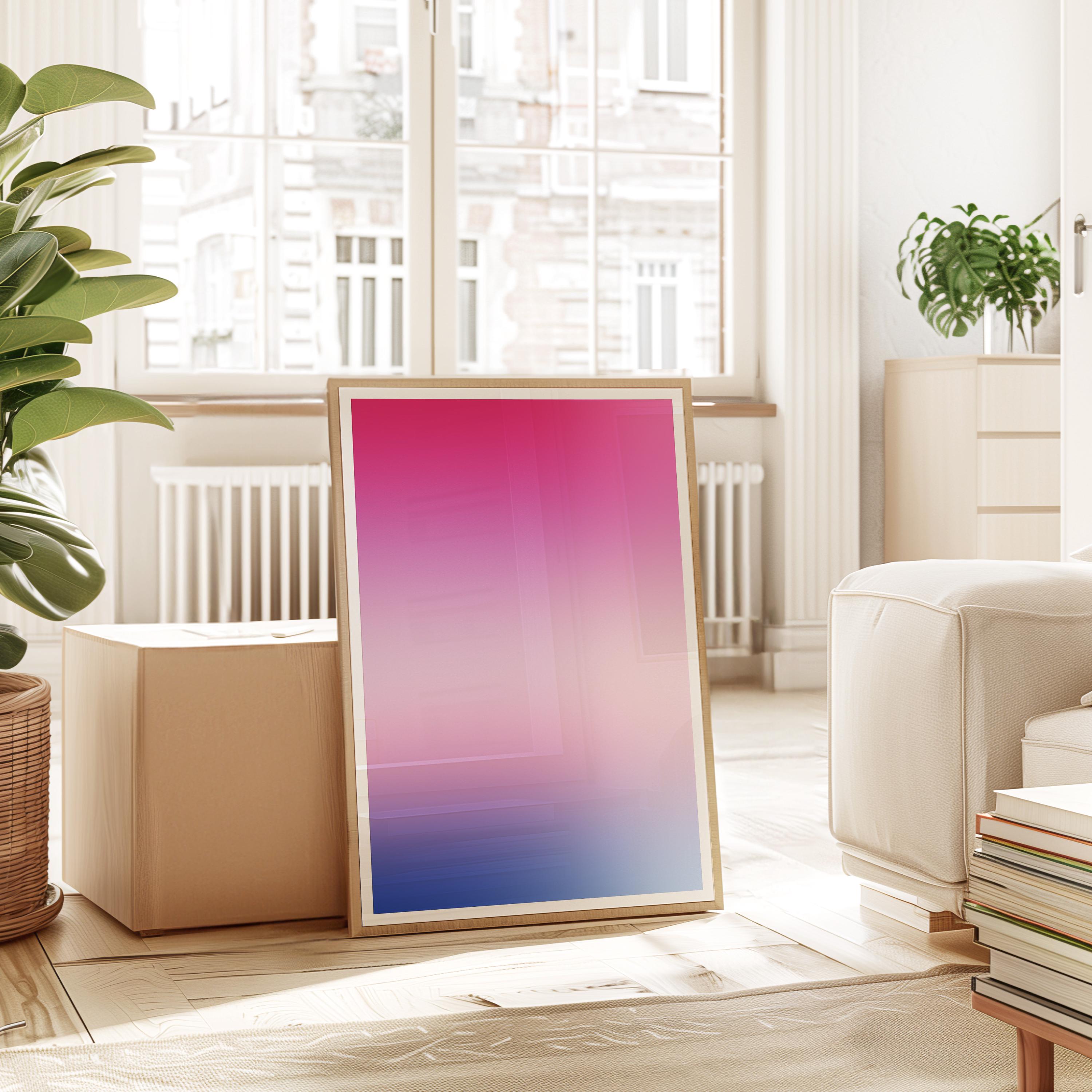Pink Blue Gradient Wall Art, Minimalist Abstract Print, Modern Bedroom Decor
