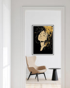 Black Gold Art Print, Woman Portrait Wall Art, Modern Afrocentric Decor