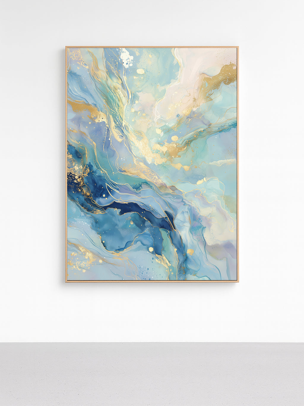 Elegant Blue & Gold Abstract - Framed Canvas - And A Little More
