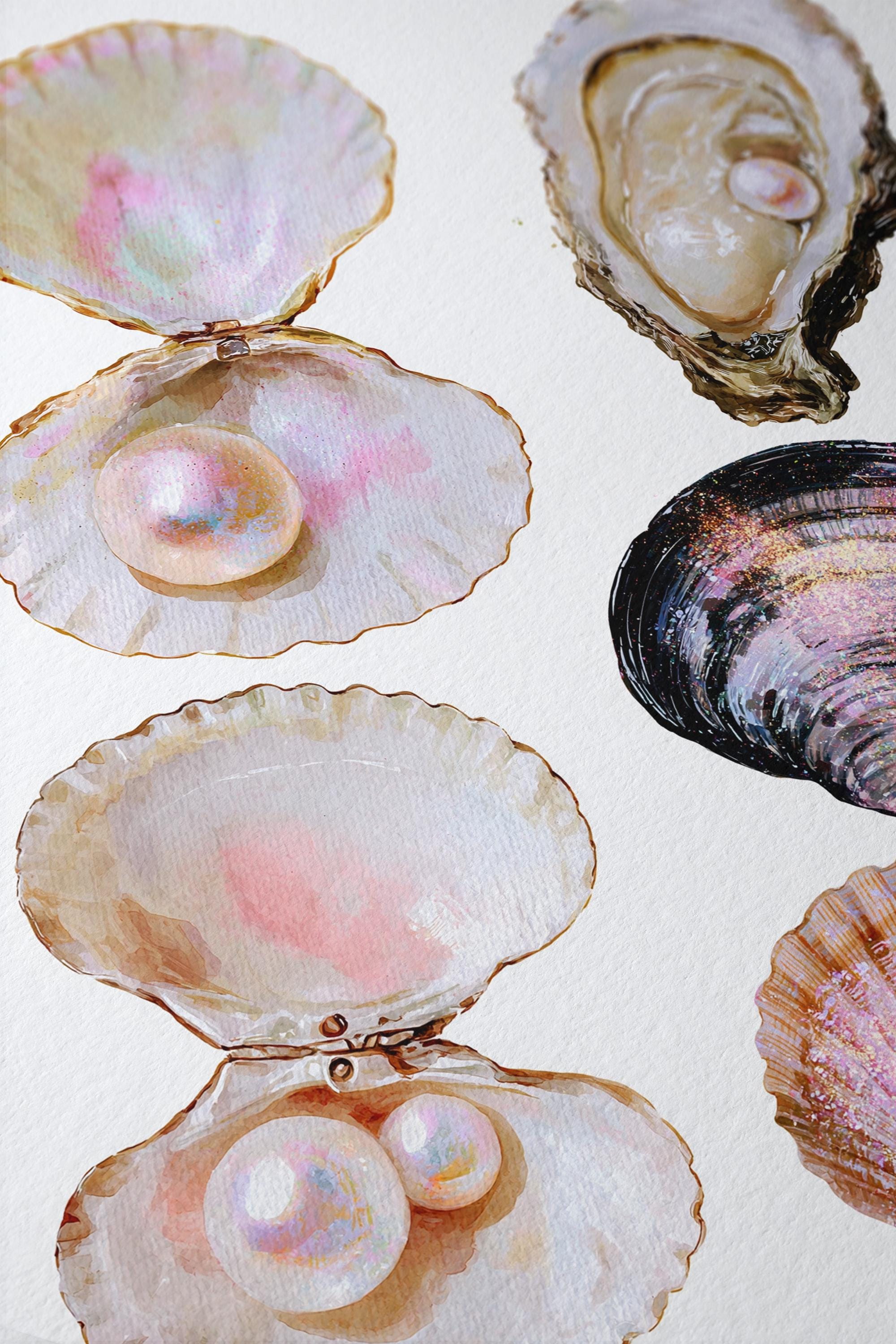 Seashell Wall Art Print, Oyster Pearl Poster, Coastal Beach Decor