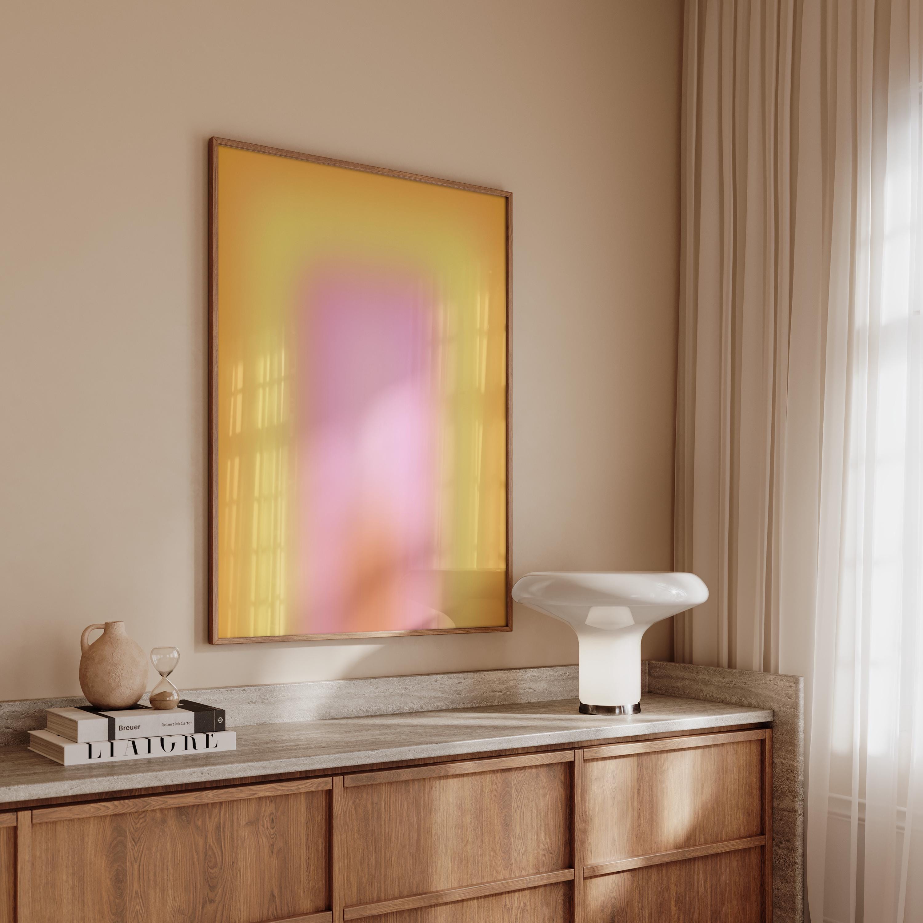 Pastel Gradient Art Print, Pink Yellow Abstract Poster, Soft Modern Wall Decor