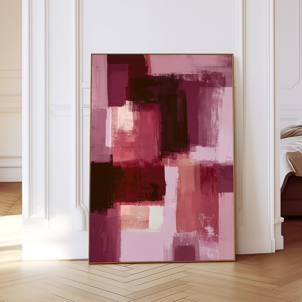 Burgundy Abstract Art Print, Pink Brushstroke Painting, Modern Wall Decor