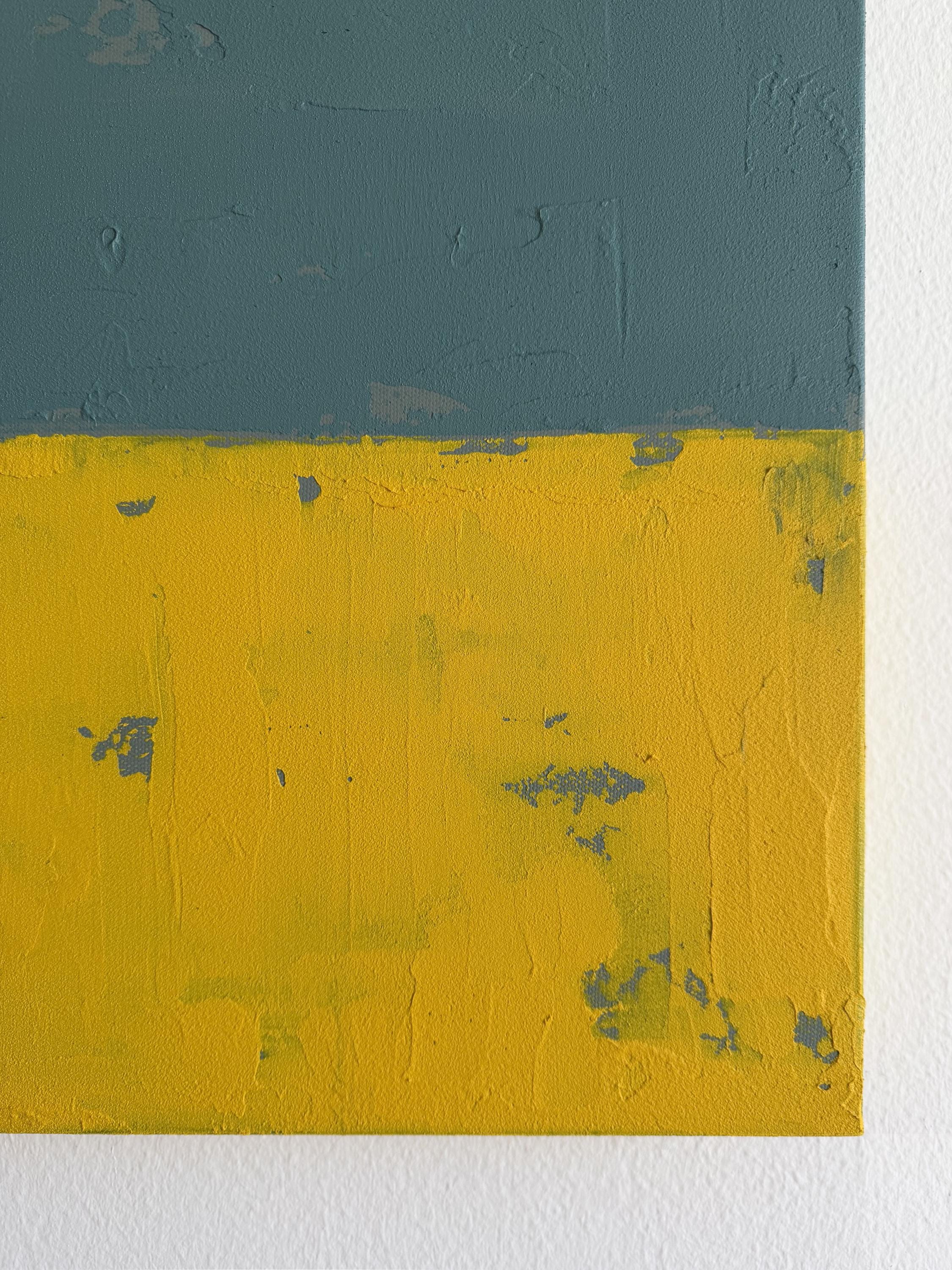 Original Abstract Painting, Teal Mustard Color Block Art, Gold Accent Canvas