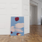 Blue Abstract Wall Art, Red Brush Stroke Painting, Modern Contemporary Poster Decor