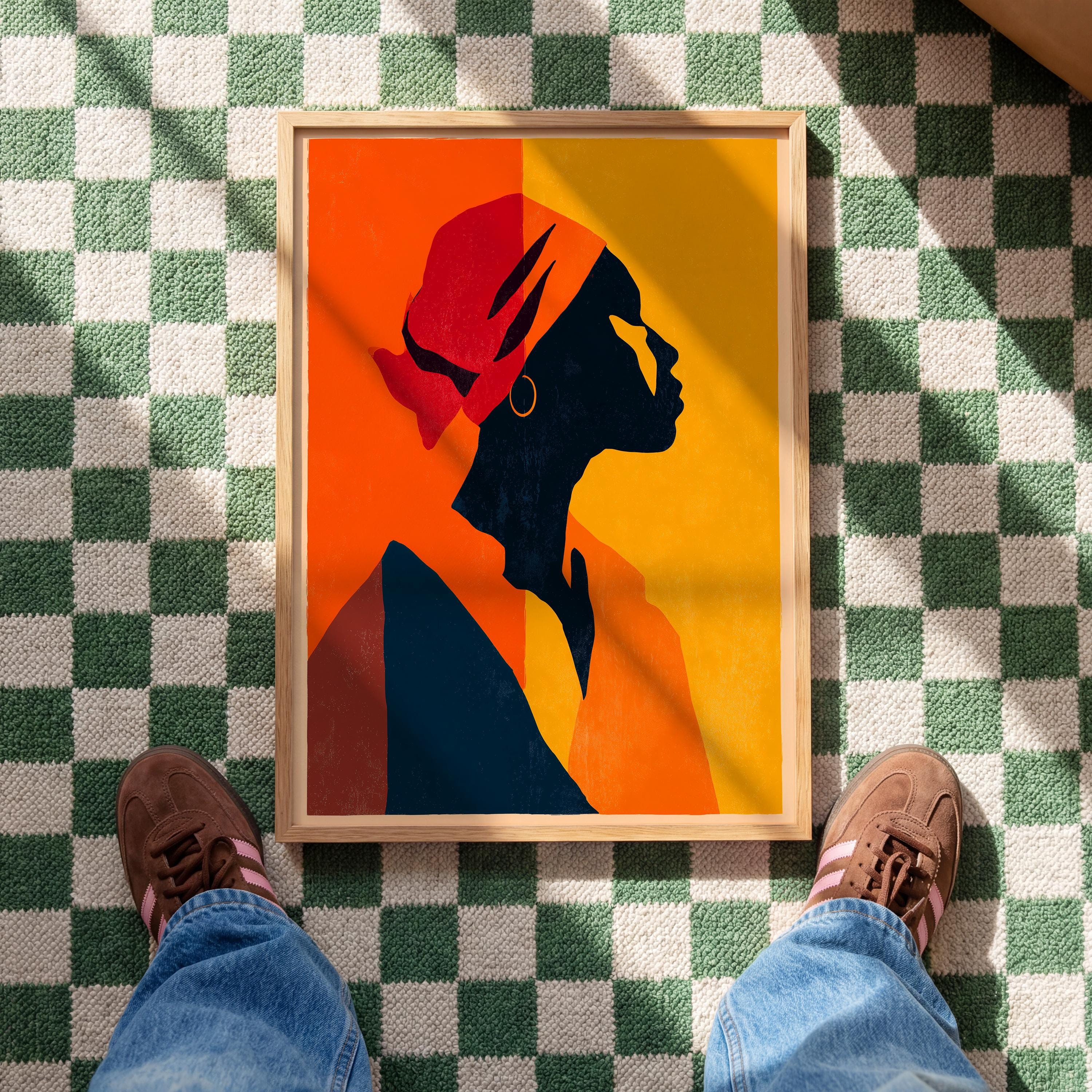 African American Art Print, Black Woman Silhouette, Orange Poster