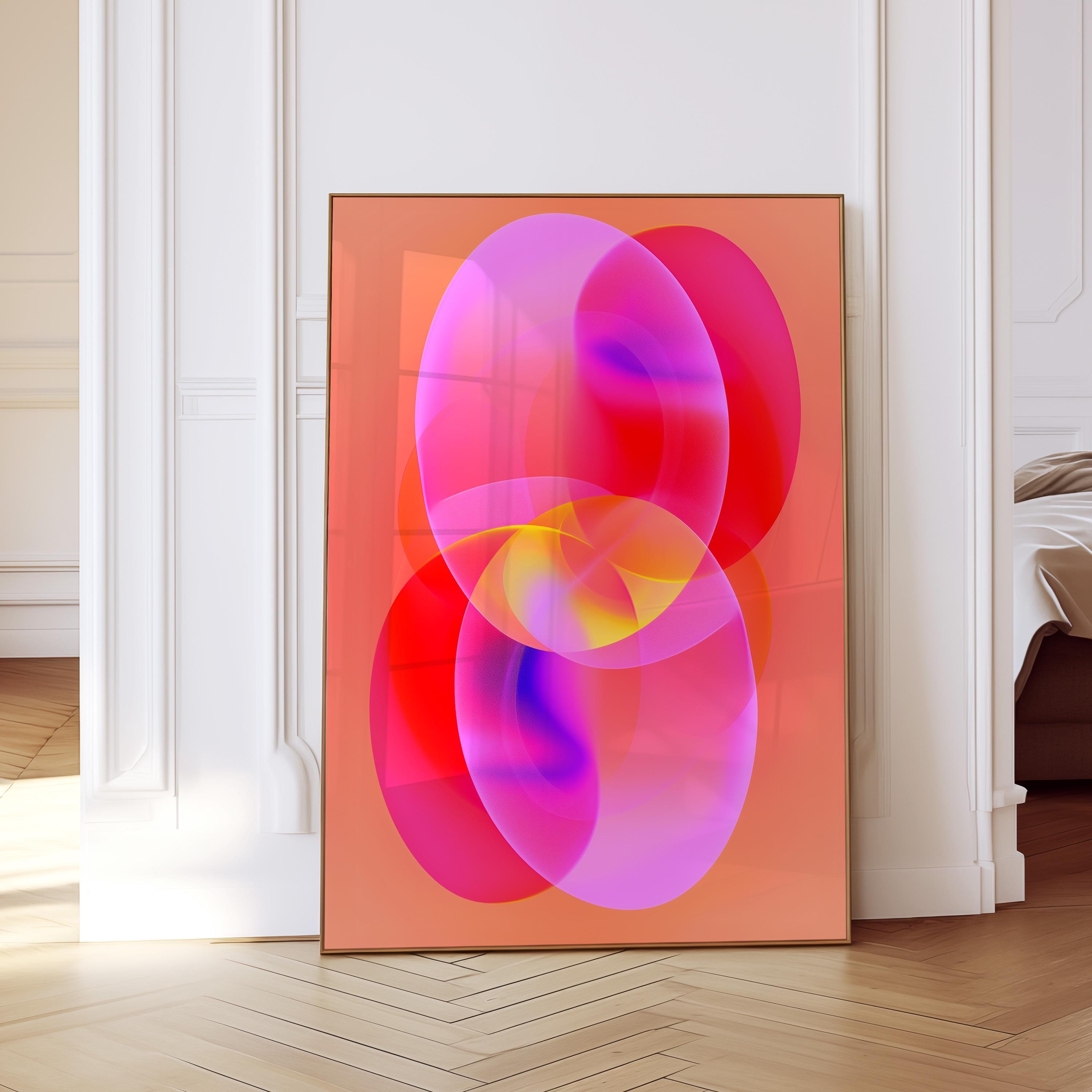 Pink Coral Abstract Print, Gradient Overlap Wall Art, Modern Colorful Minimal Decor, Contemporary Poster