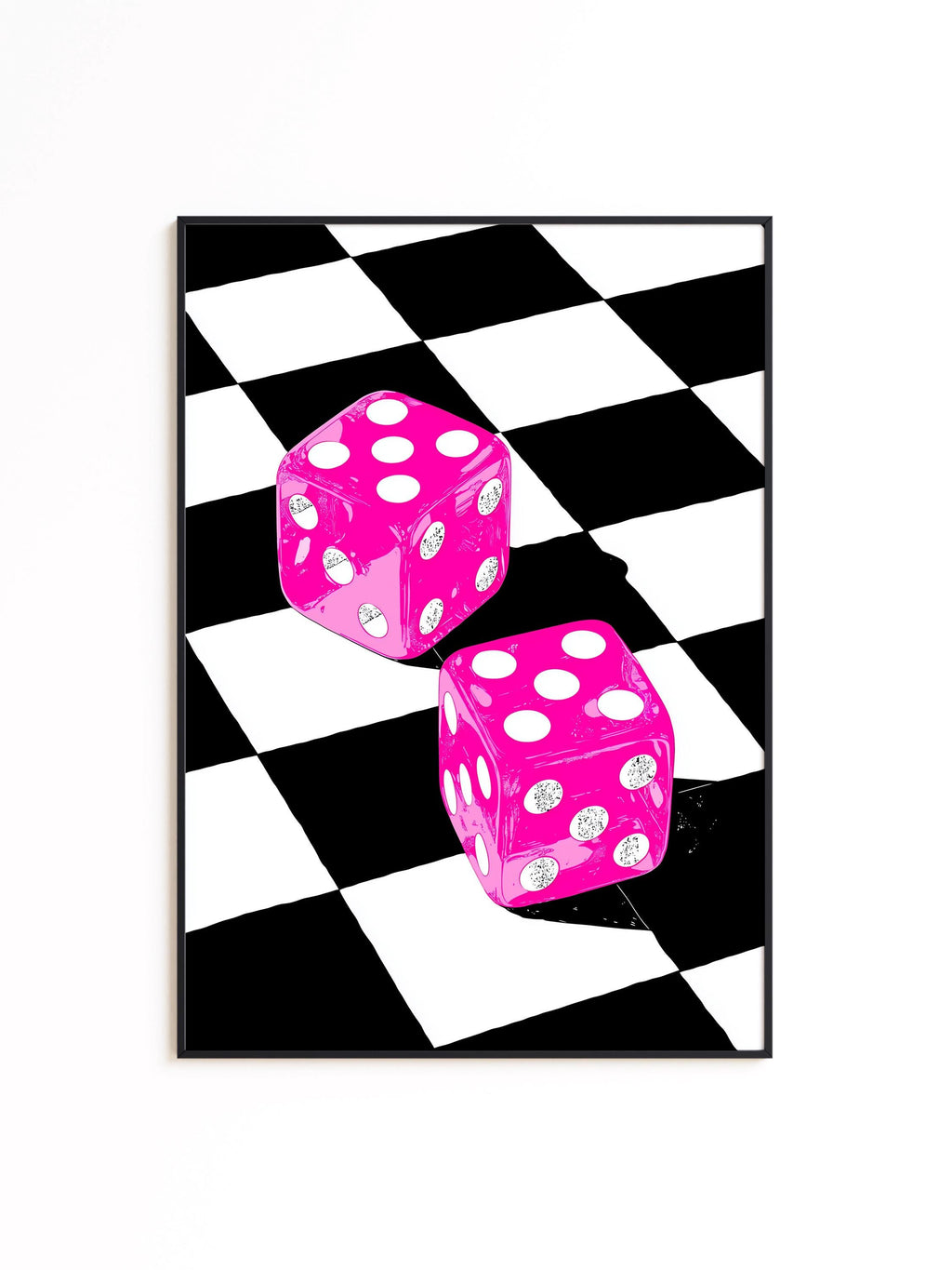 Pink Dice Pop Art Print, Retro Checkerboard Statement Artwork