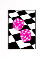 Pink Dice Pop Art Print, Retro Checkerboard Statement Artwork