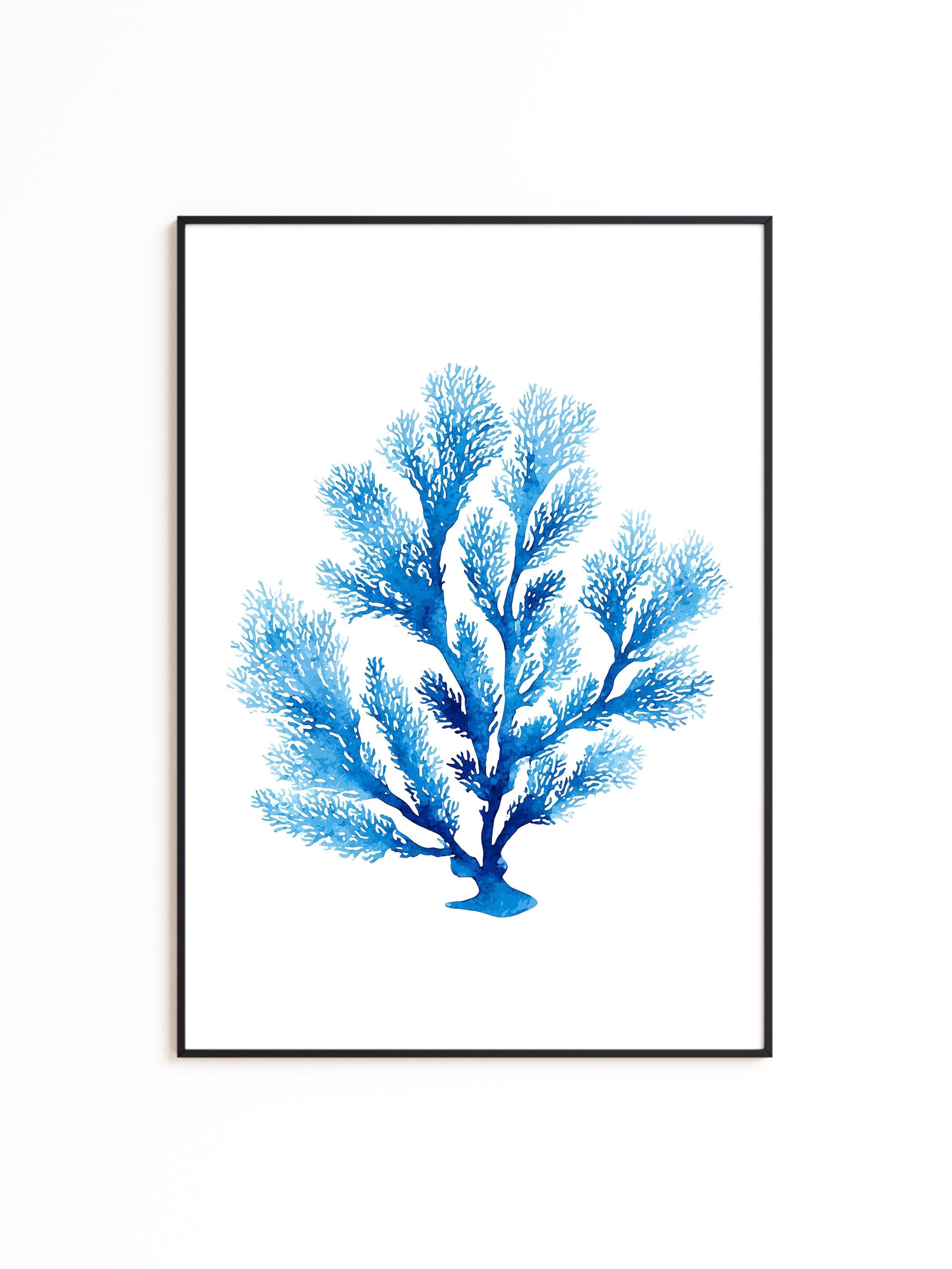 Blue Coral Wall Art Print, Coastal Wall Decor, Beach House Printable Art, Nautical Bathroom Decor, Ocean Inspired Minimalist Art