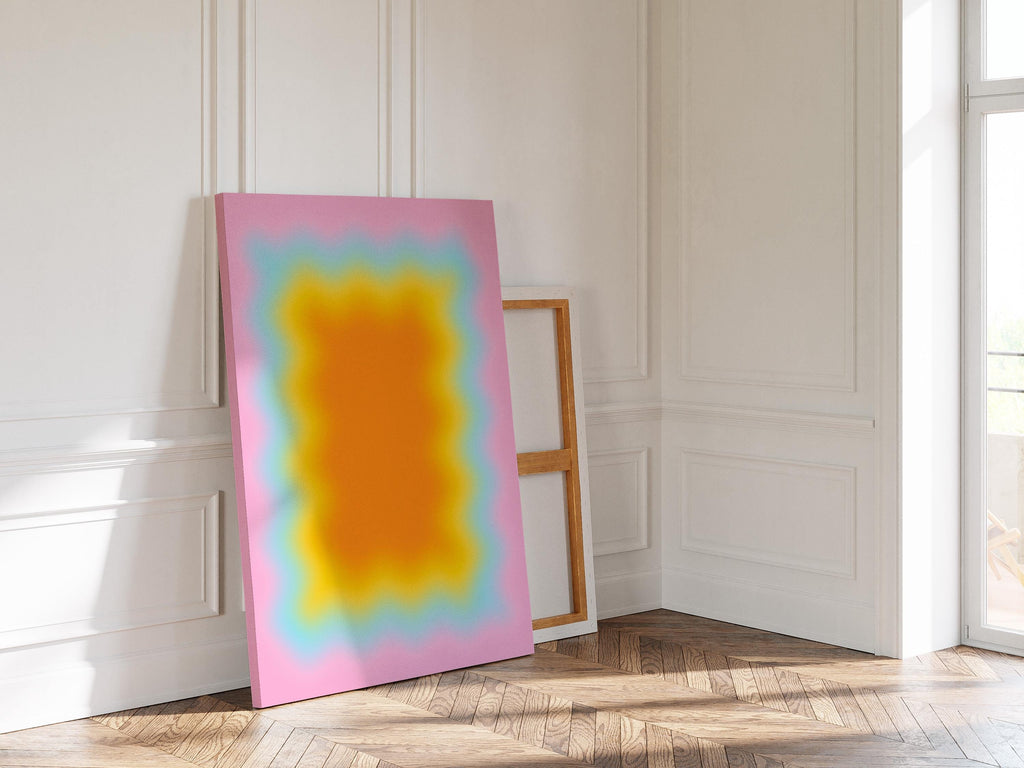 Pastel Abstract Art Print, Candy Color Gradient, Pink Wavy Wall Decor, Kids Nursery Canvas Wall Art
