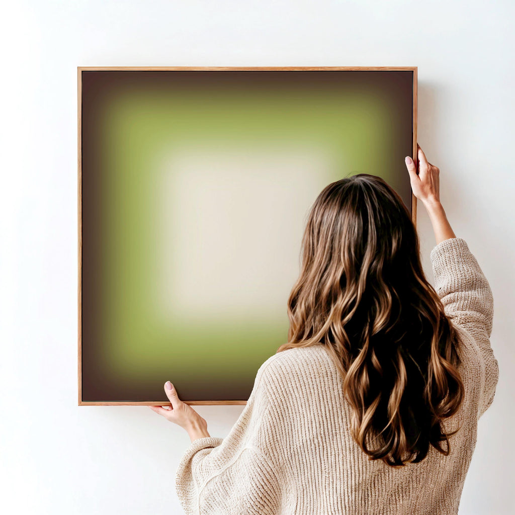 Avocado Green Wall Art, Minimalist Gradient Print, Earthy Framed Wall Art, Square Canvas Print