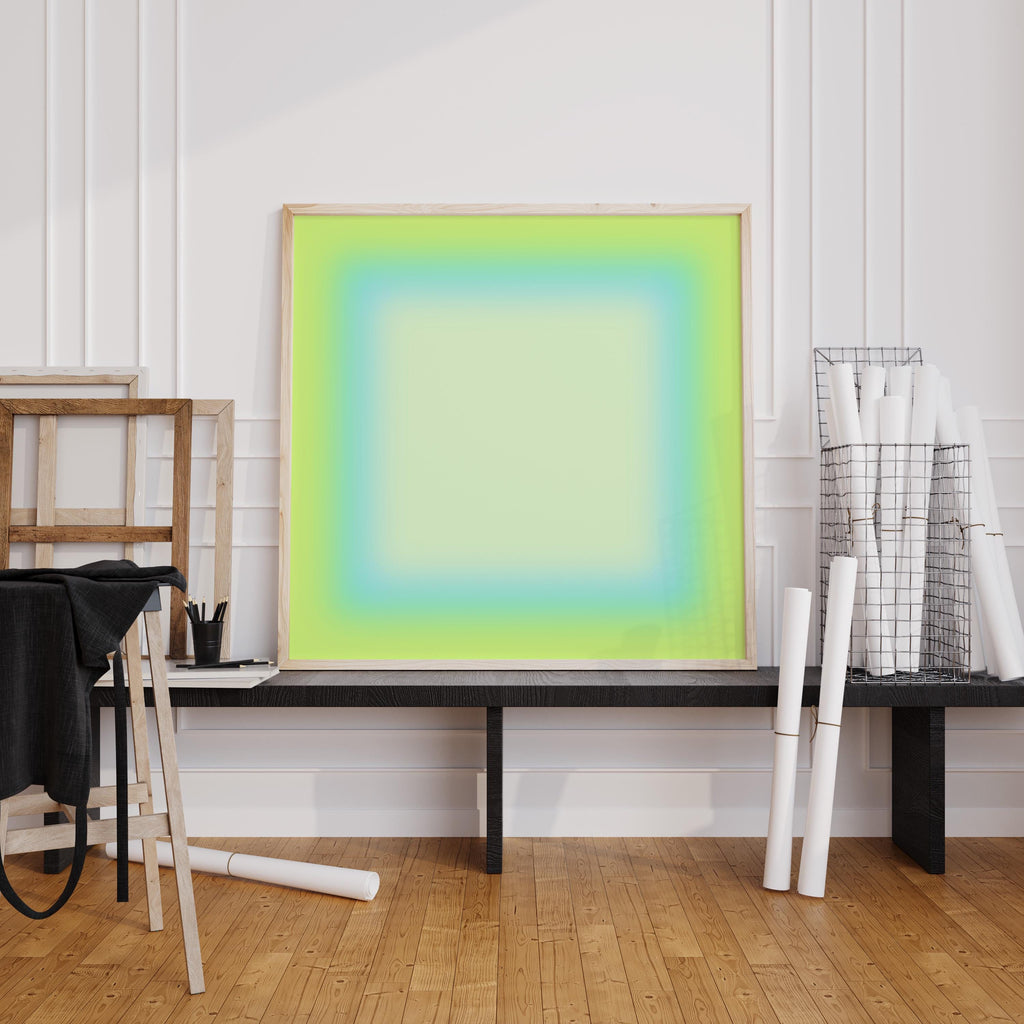 Neon Green Gradient Wall Art, Bright Abstract Print, Modern Color Decor