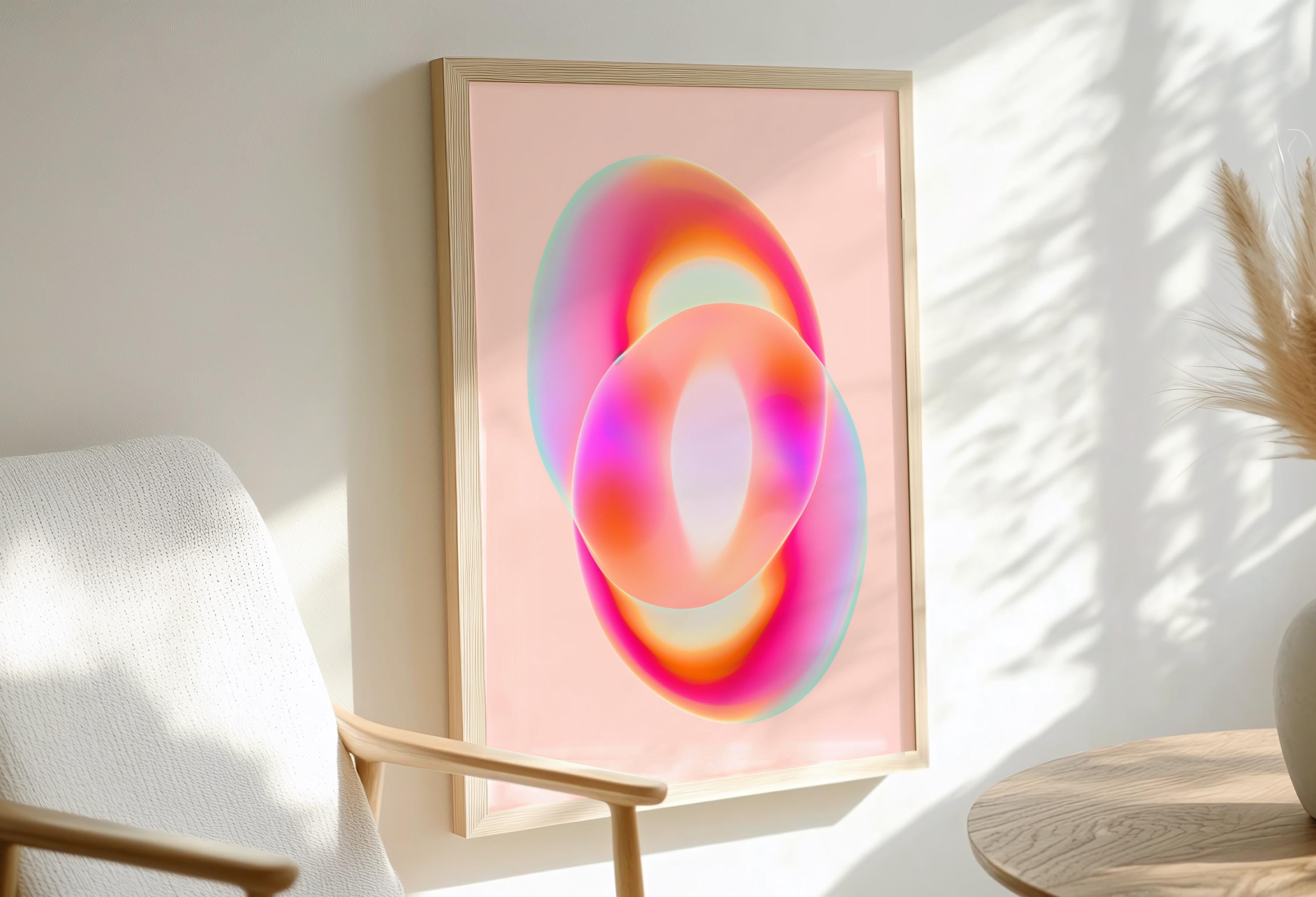 Pink Abstract Art Print, Colorful Gradient Wall Decor, Modern Aura Poster