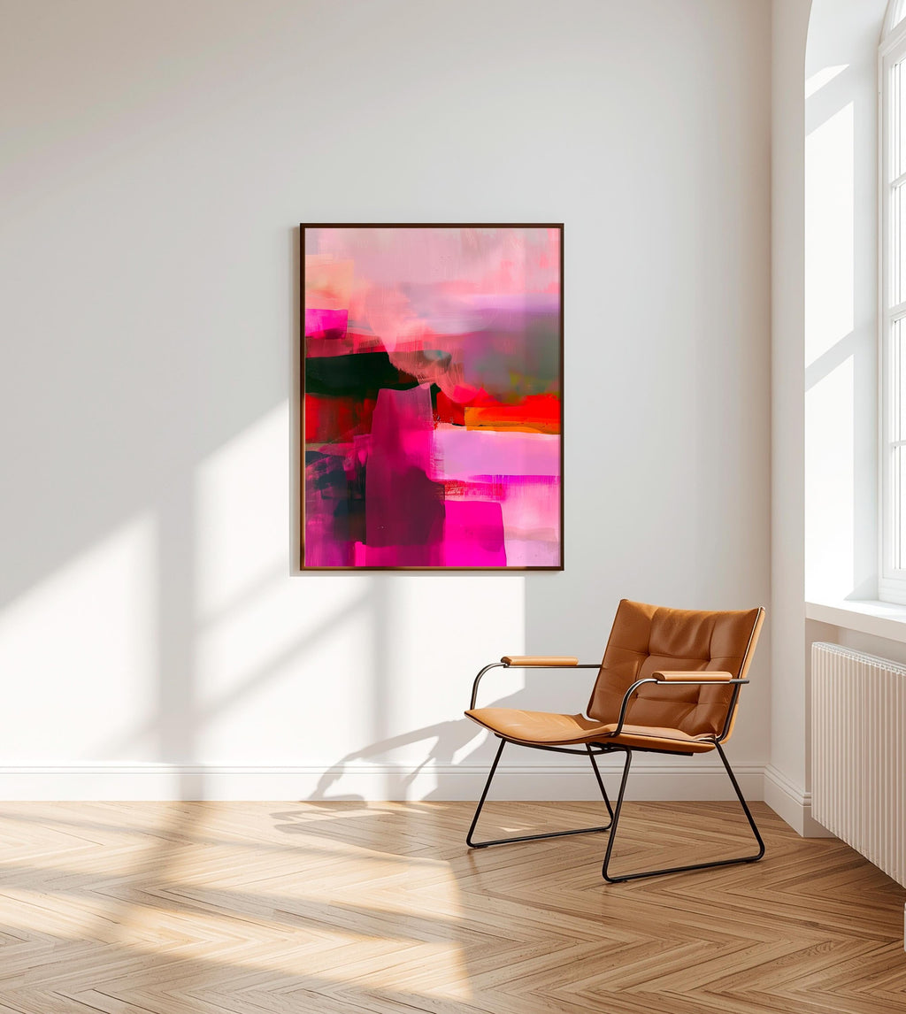 Magenta Pink Abstract Art Print, Pink Modern Wall Decor, Colorful Poster