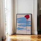 Abstract Art Print, Blue Brush Stroke Red Drip Painting, Modern Neutral Canvas Decor