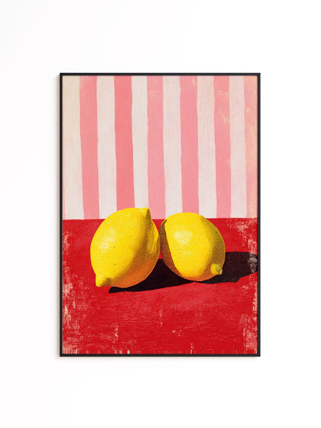 Lemon Wall Art Print, Kitchen Decor Lemon Art, Red Pink Still Life, Fruit Illustration, Modern Kitchen Wall Decor