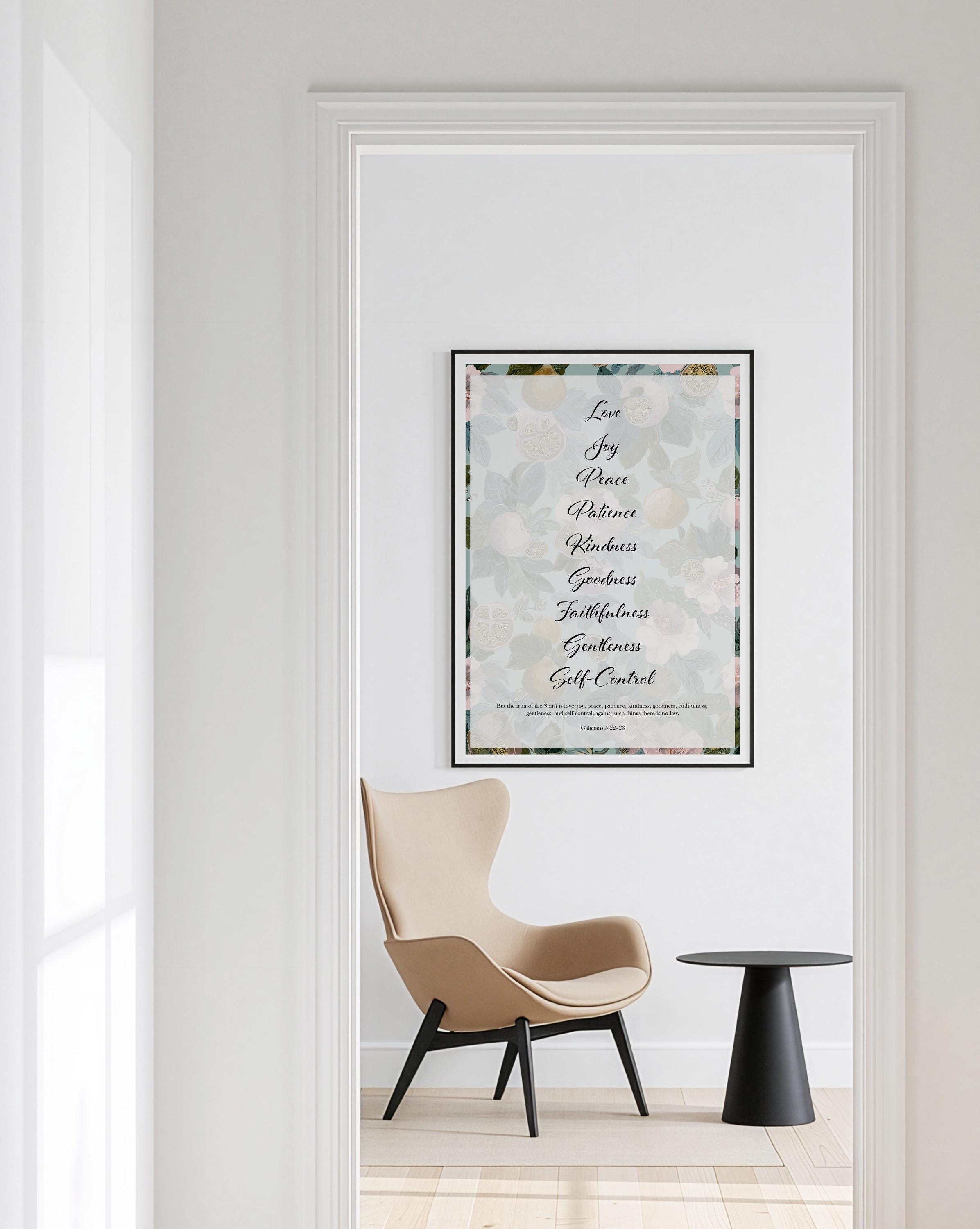 Fruit of the Spirit Wall Art Print, Floral Christian Decor, Galatians Poster