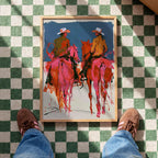 Western Wall Art Print, Cowboy Horse Poster, Modern Ranch Decor, Pink Rodeo Artwork Print