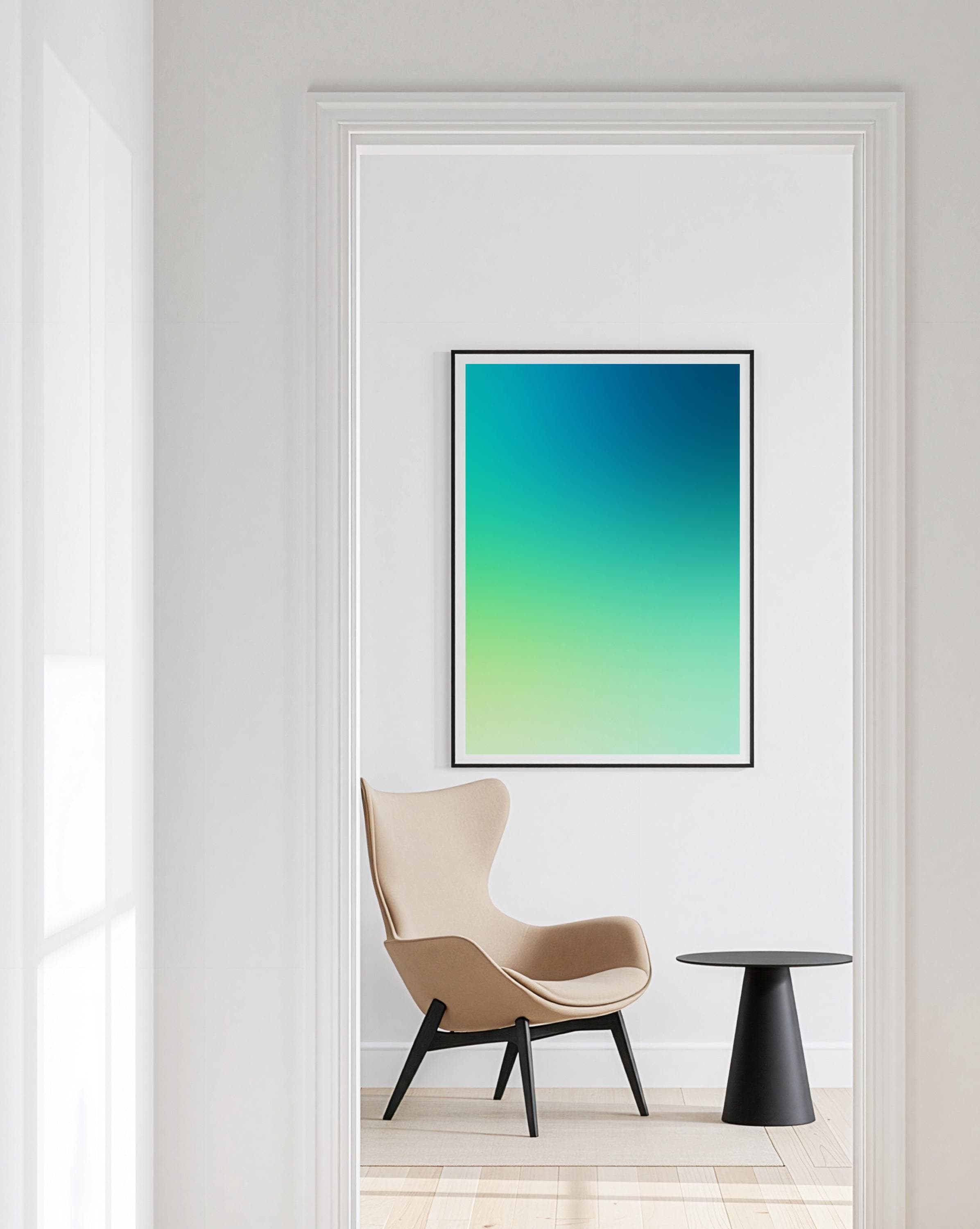 Blue Green Gradient Poster, Minimalist Abstract Print, Modern Color Field Wall Art