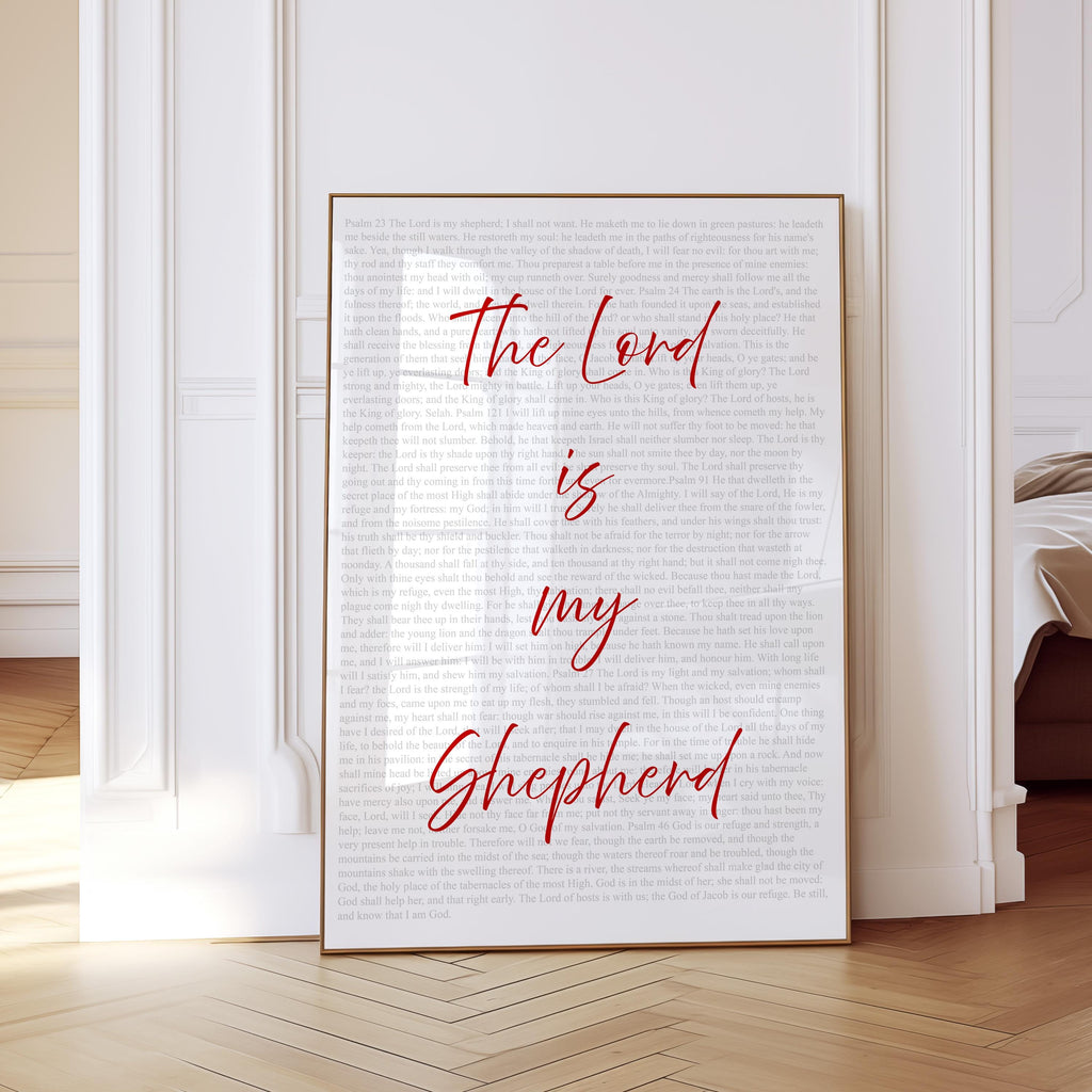 Psalm 23 Print, The Lord Is My Shepherd Wall Art, Christian Bible Verse Decor