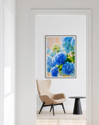 Blue Hydrangea Wall Art, Elegant Blue Floral Print for Living Room Decor