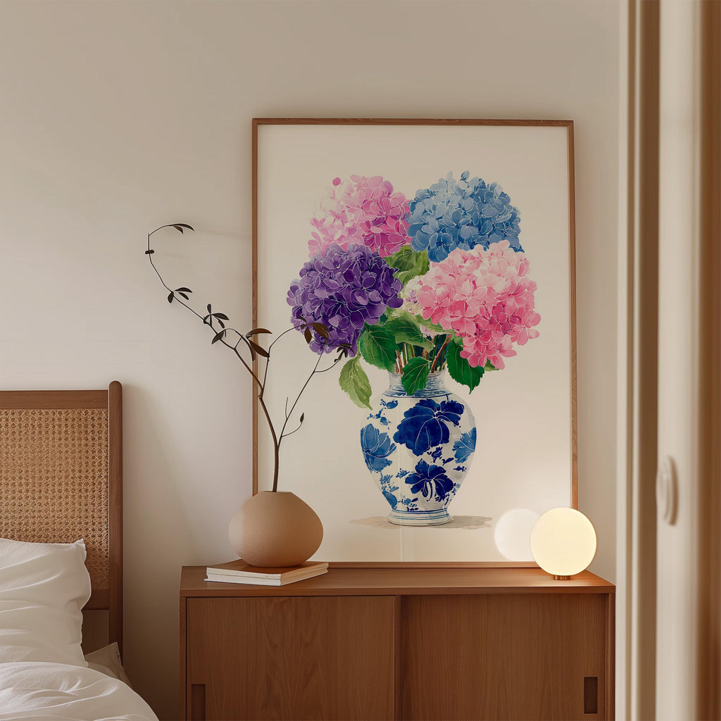 Hydrangea Watercolor Art, Delicate Floral Print for Bathroom or Bedroom