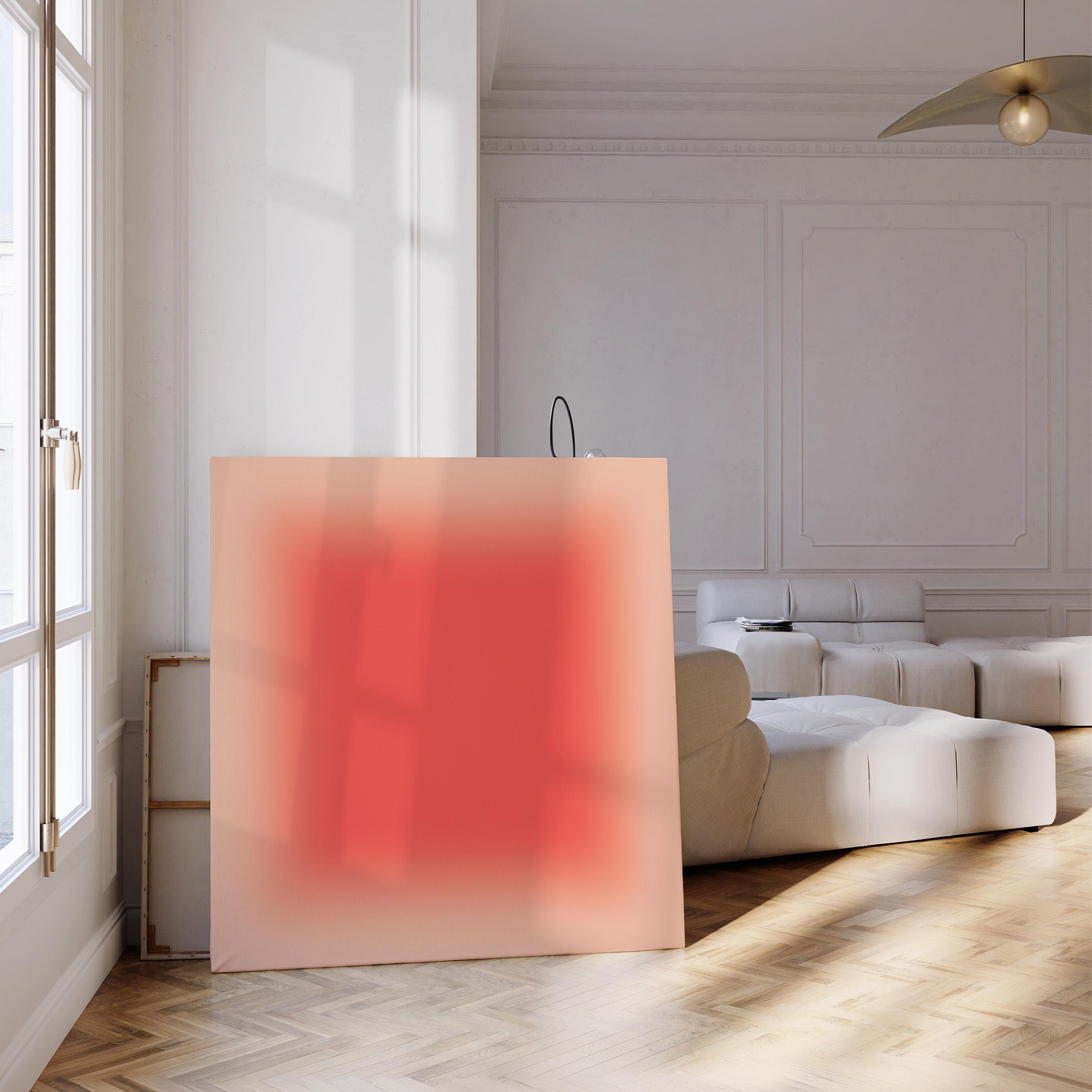 Coral Wall Art Print, Salmon Pink Gradient, Minimal Square Abstract Decor