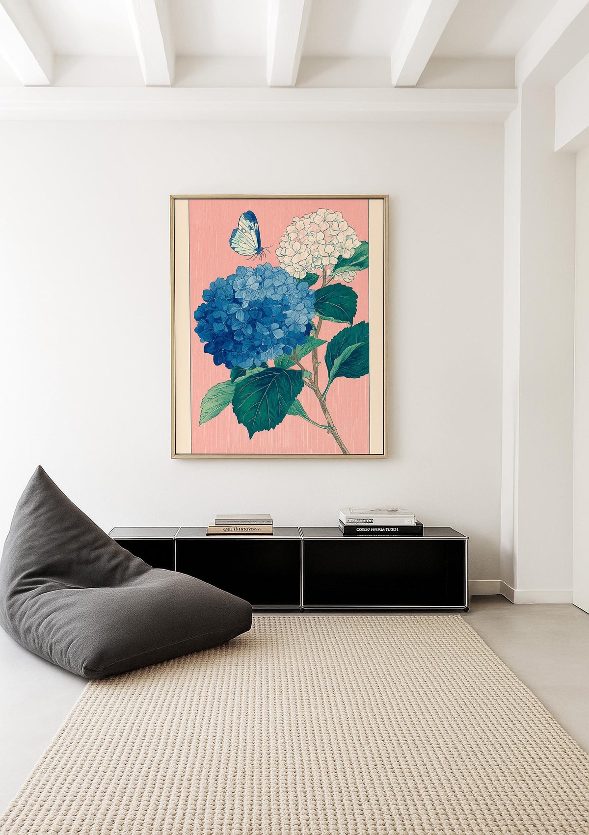 Hydrangea Wall Art Print, Blue Floral Poster, Botanical Flower Decor