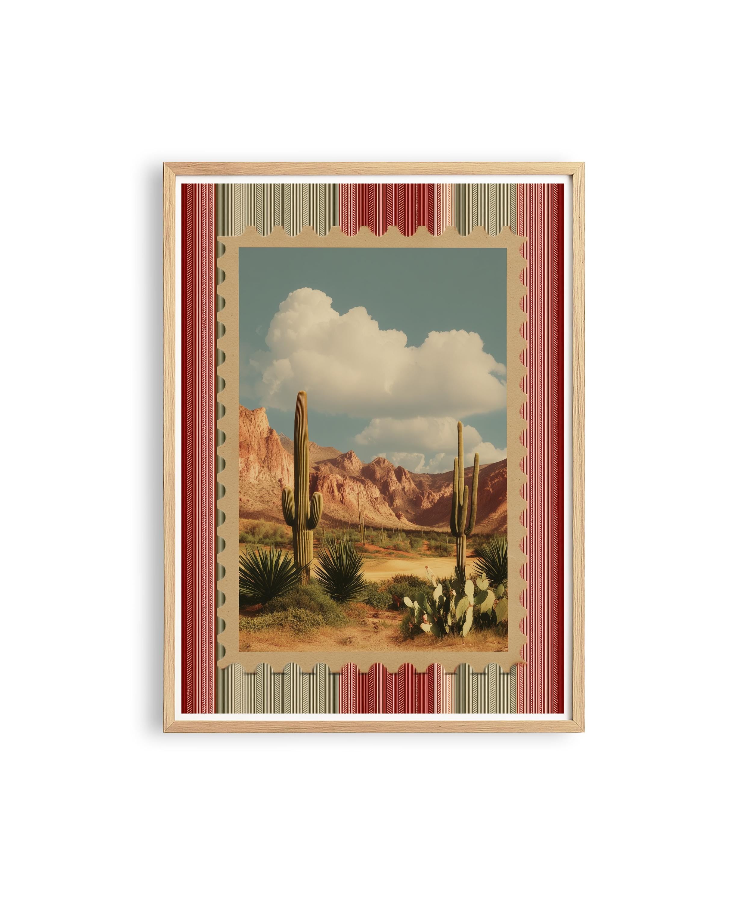 Desert Wall Art Print, Vintage Cactus Landscape, Southwestern Decor