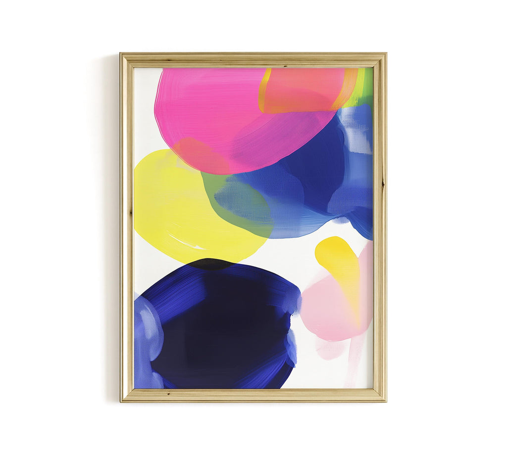 Colorful Abstract Wall Art, Pink Yellow Blue Brushstroke Print, Modern Bold Decor