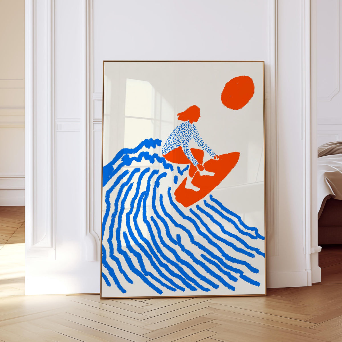 Coastal Wall Art Print, Surfer Art Print, Summer Beach Decor, Colorful Ocean Artwork for Home