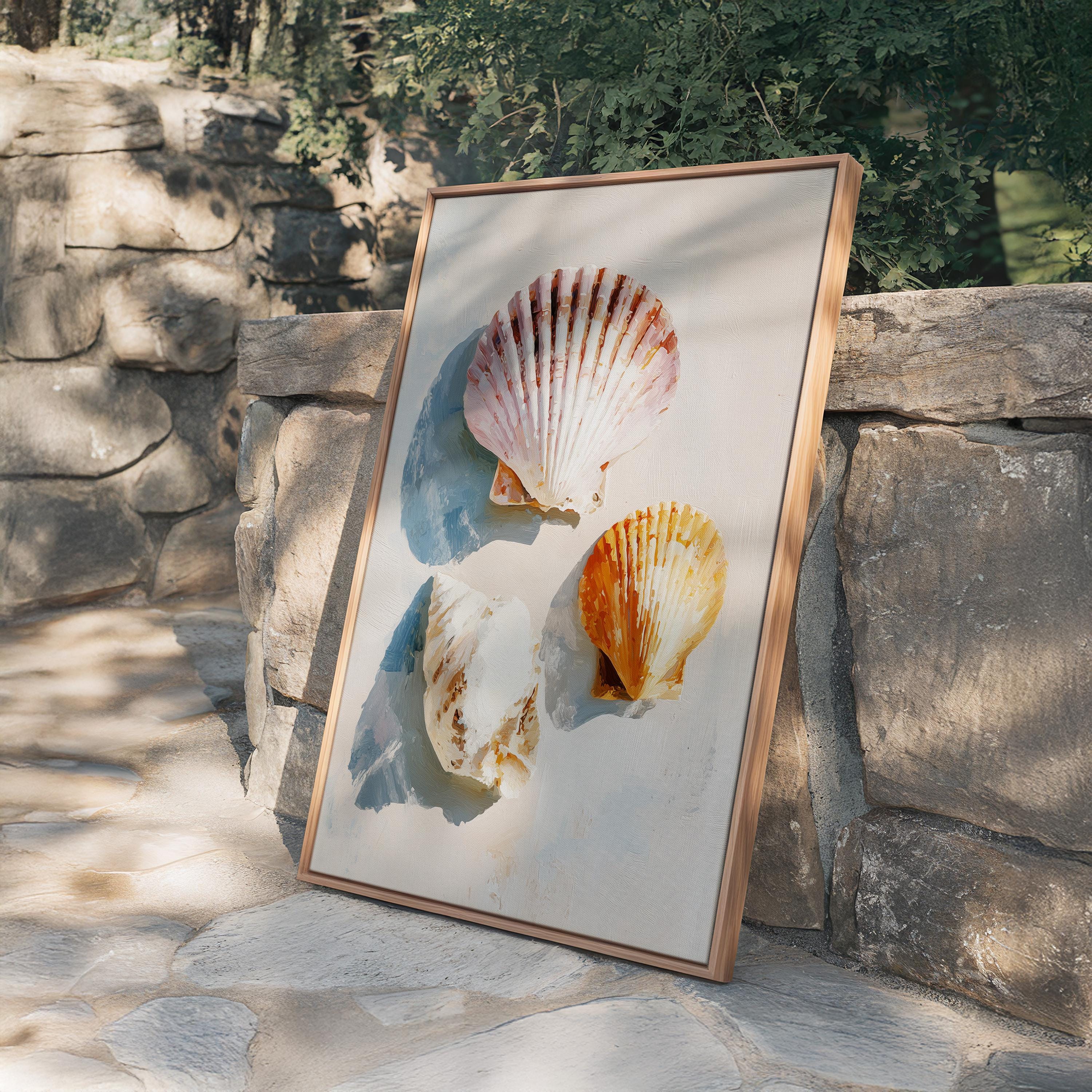 Seashell Wall Art Print, Scallop Shell Poster, Neutral Coastal Bathroom Decor