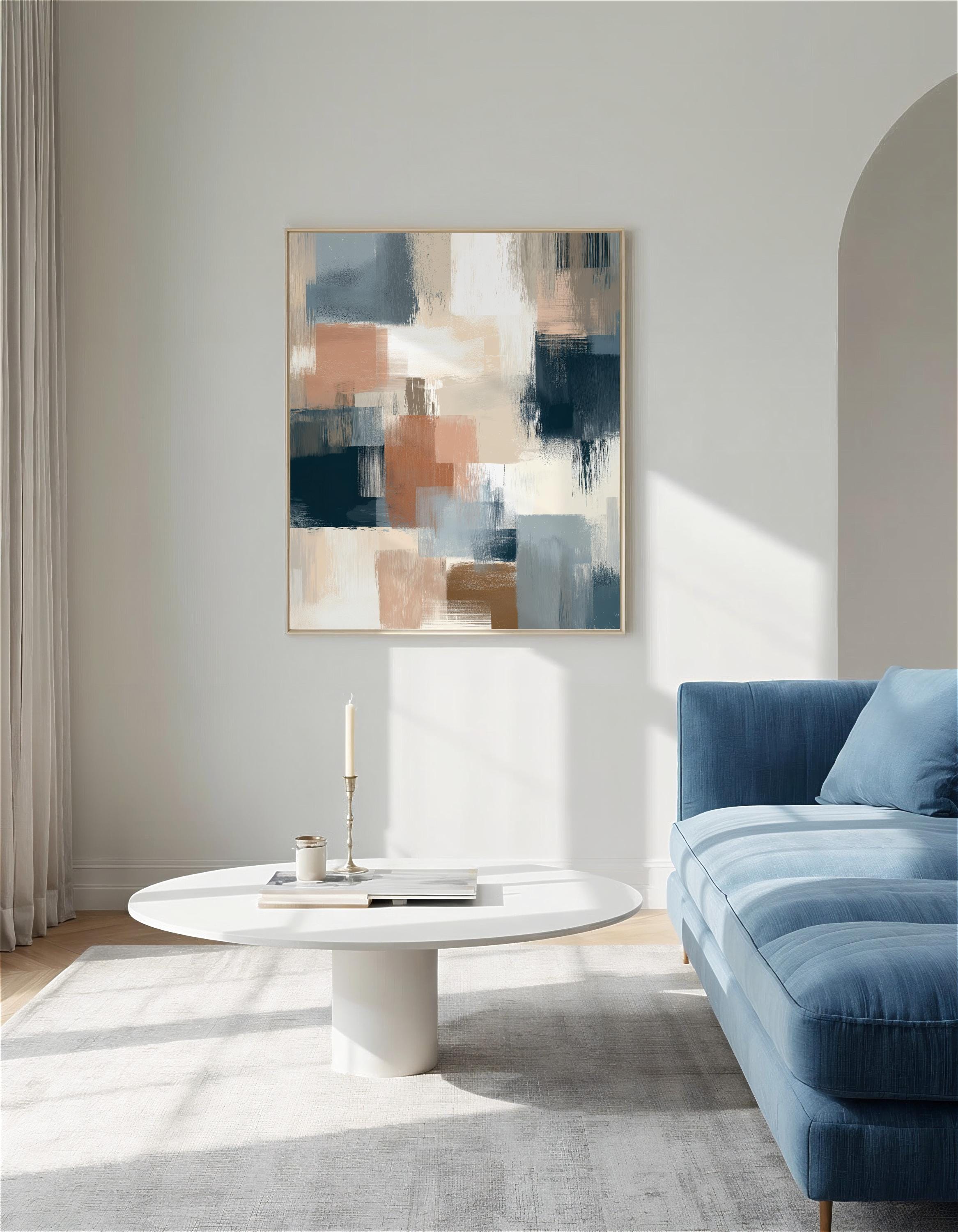 Neutral Abstract Art Print, Modern Brushstroke Wall Art, Beige Blue Color Block Decor