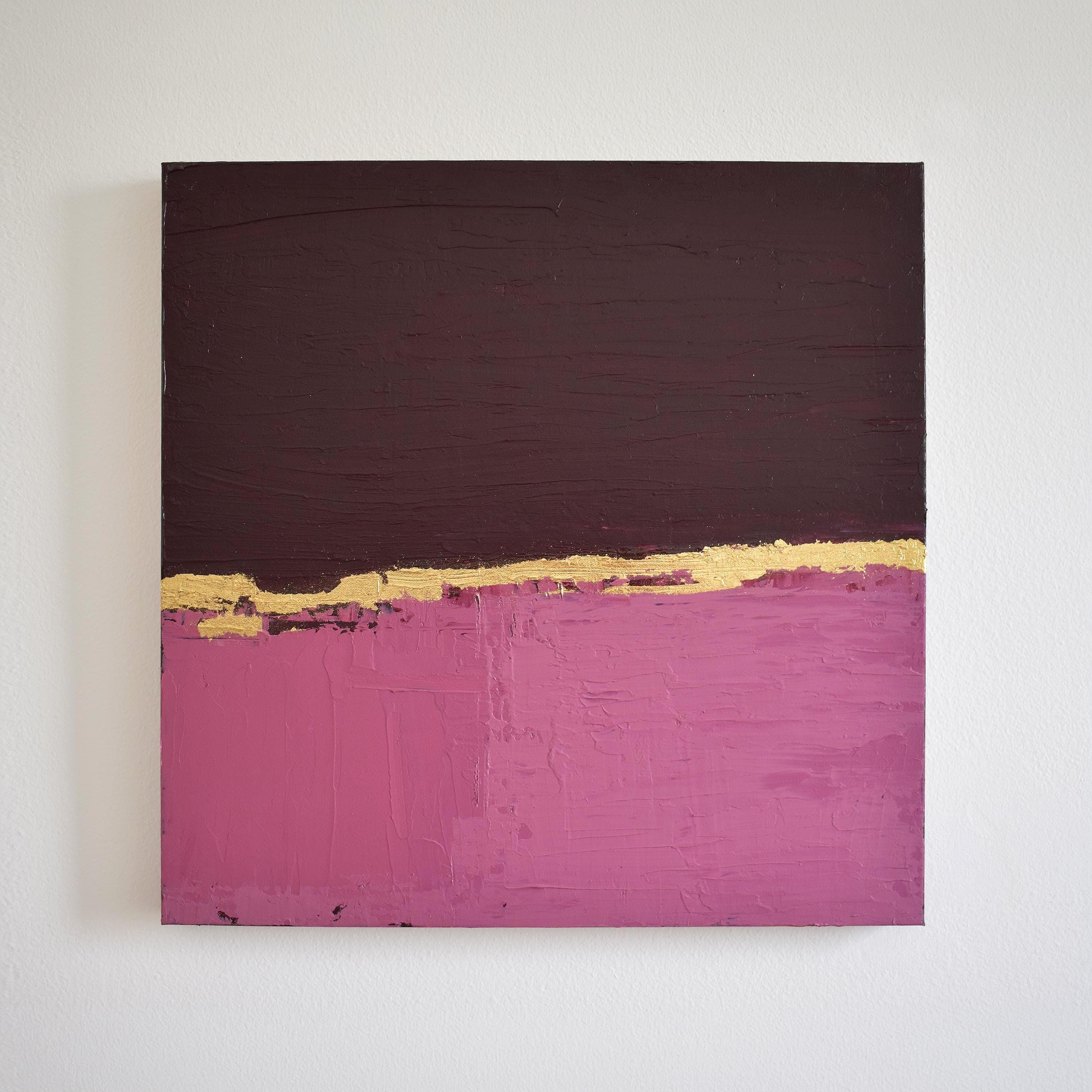 Original Abstract Painting, Gold Leaf Wall Art, Burgundy Pink Canvas Art, Textured Minimalist Modern Painting, One of Kind Wall Paint