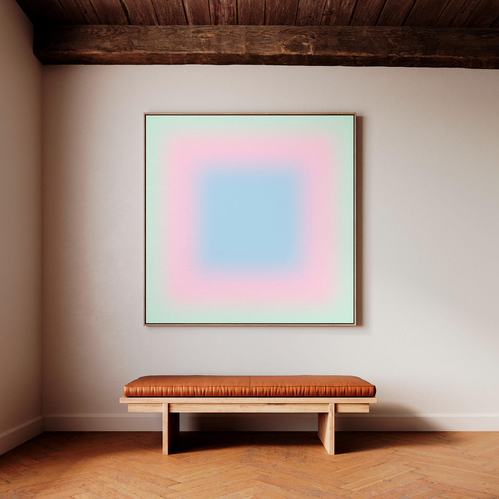 Pastel Wall Art, Mint Green Pink Blue Gradient Print, Minimalist Canvas Print, Square Abstract Wall Art