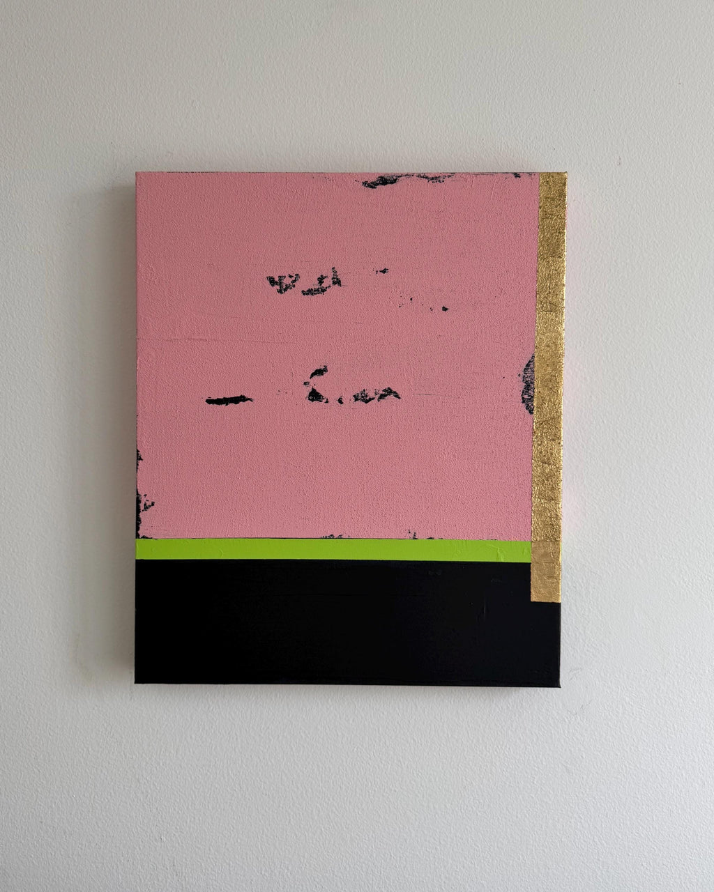Original Abstract Painting, Pink Black Color Block Art, Gold Accent Canvas