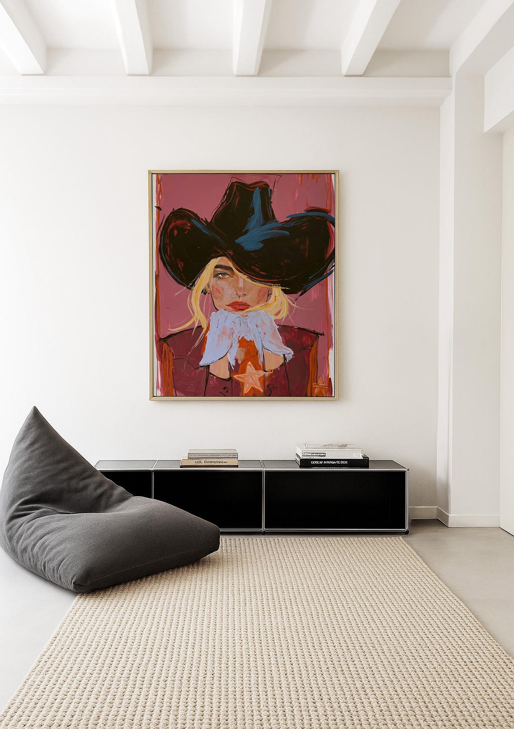 Black Hat Cowgirl Art Print, Pink Western Portrait, Cowgirl Wall Decor, Western home decor