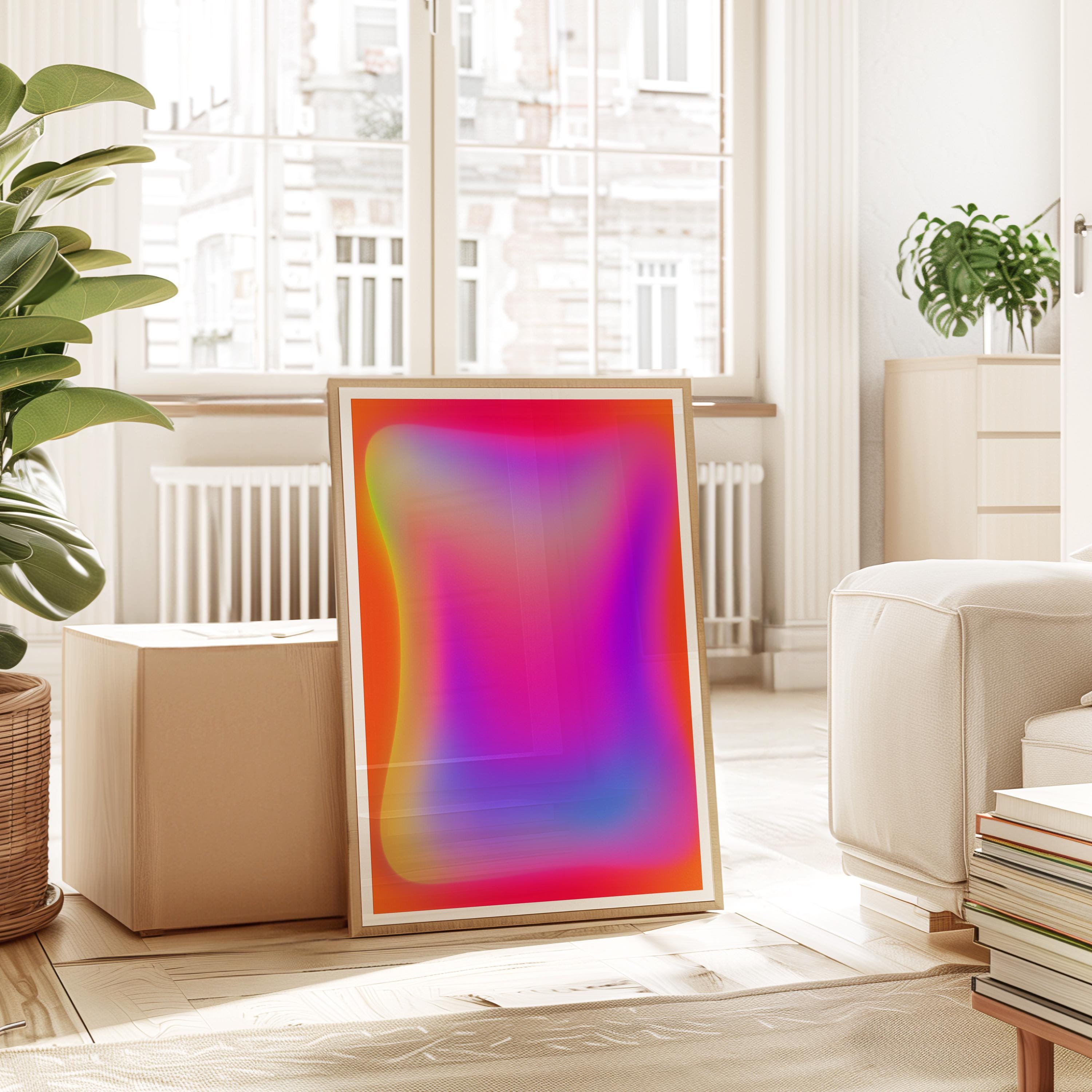 Pink Orange Aura Print, Neon Gradient Wall Art, Lilac Glow Abstract Decor