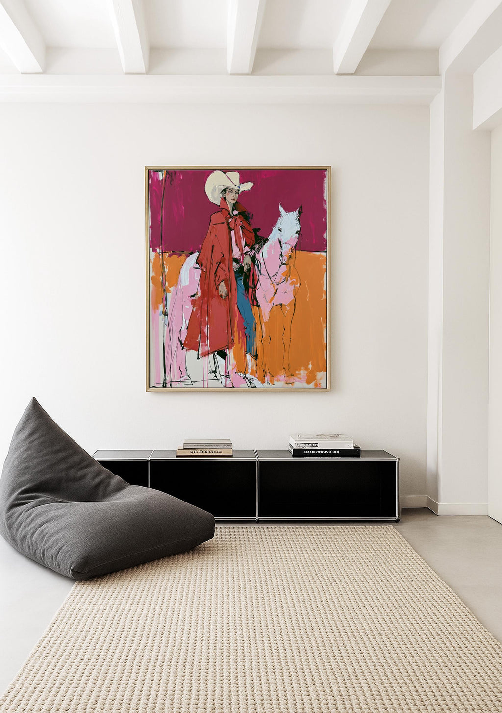 Western Wall Art, Red Cowgirl Print, White Horse Wall Art, Pink Western Decor