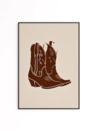Cowboy Boot Art Print, Brown Western Wall Decor, Minimal Cowgirl Poster