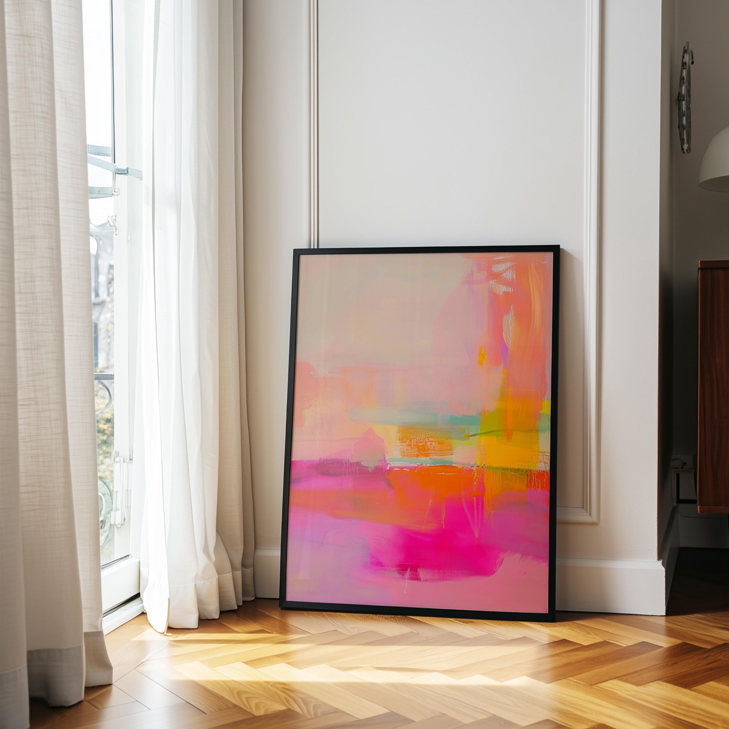 Pink Orange Abstract Wall Art Print, Modern Gradient Artwork for Living Room