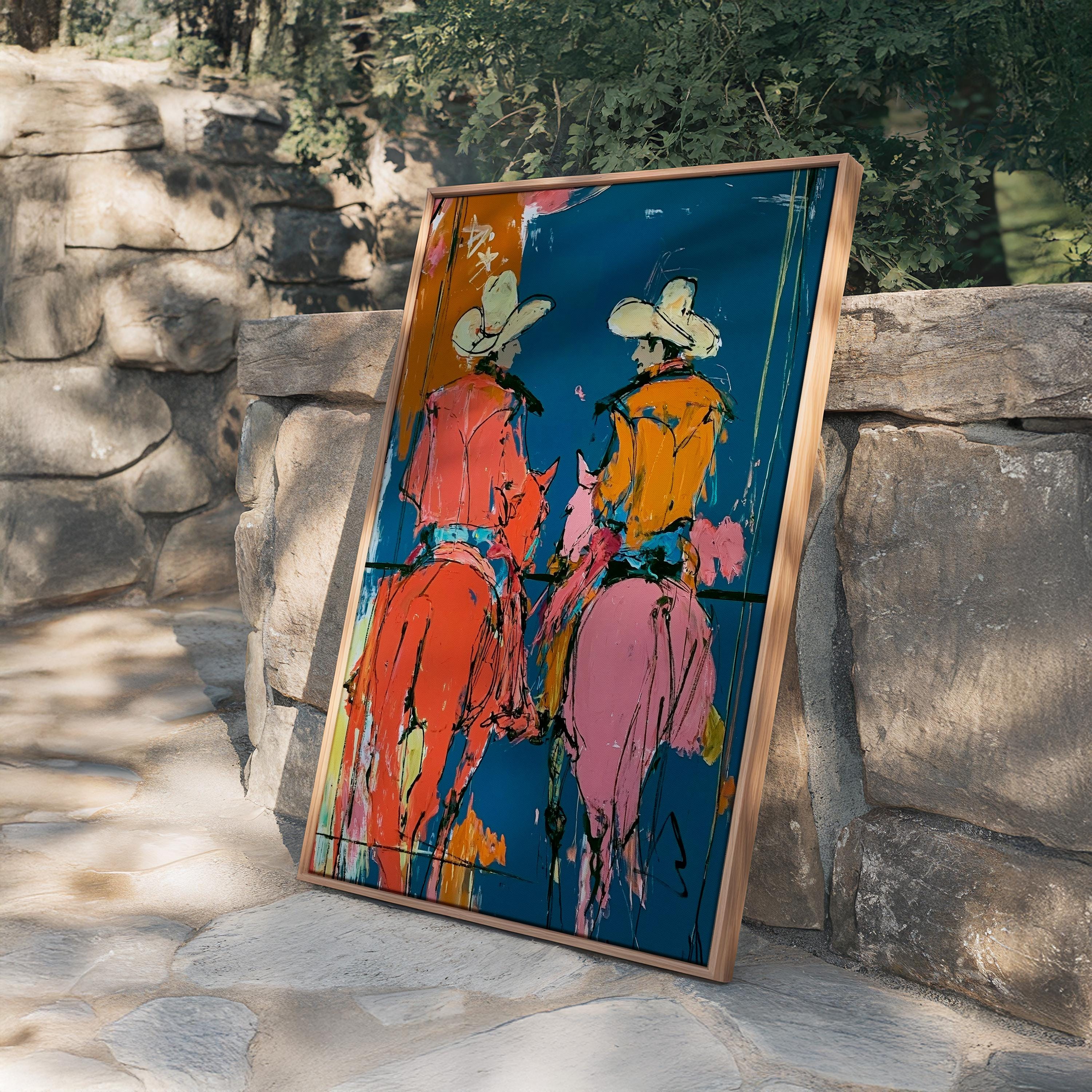 Cowboy Rider Art Print, Western Horse Wall Decor, Modern Rodeo Poster