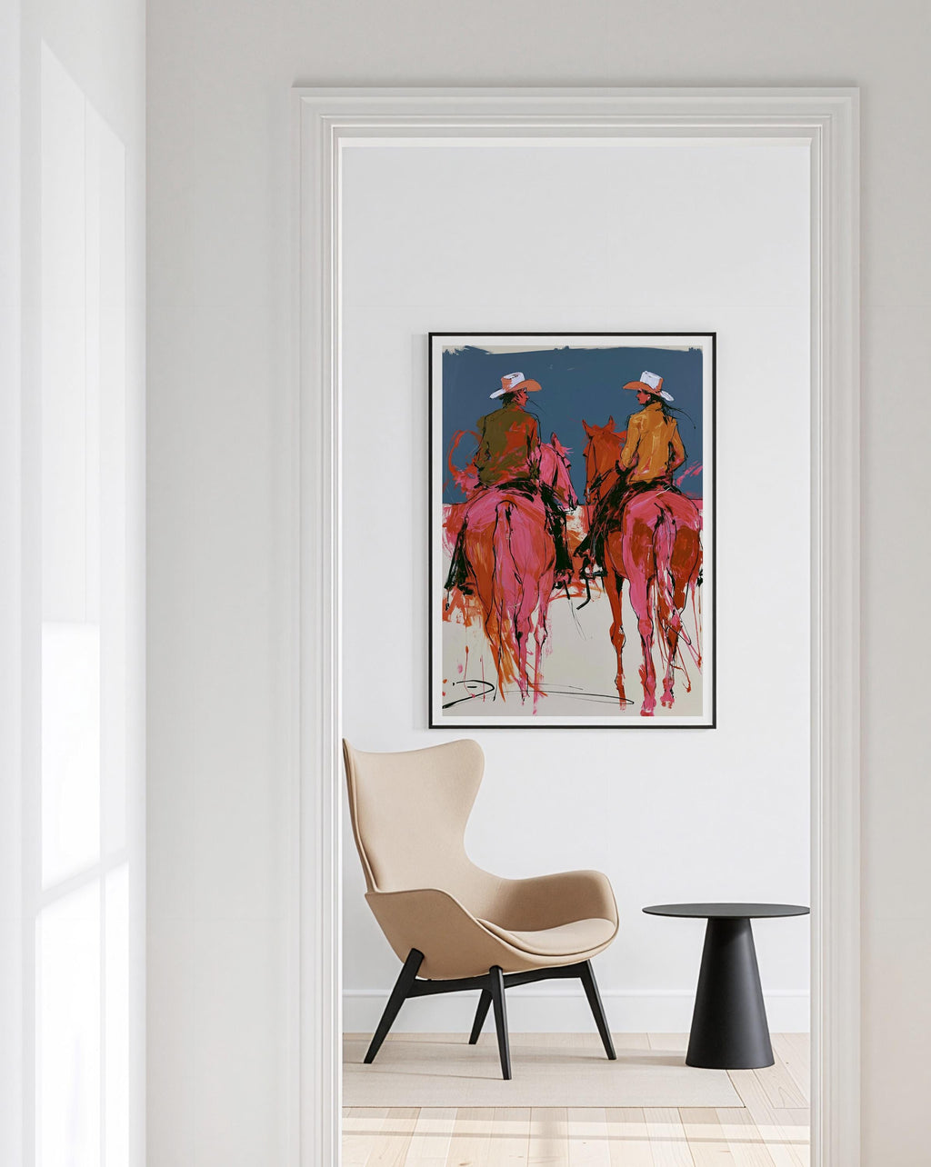 Western Wall Art Print, Cowboy Horse Poster, Modern Ranch Decor, Pink Rodeo Artwork Print