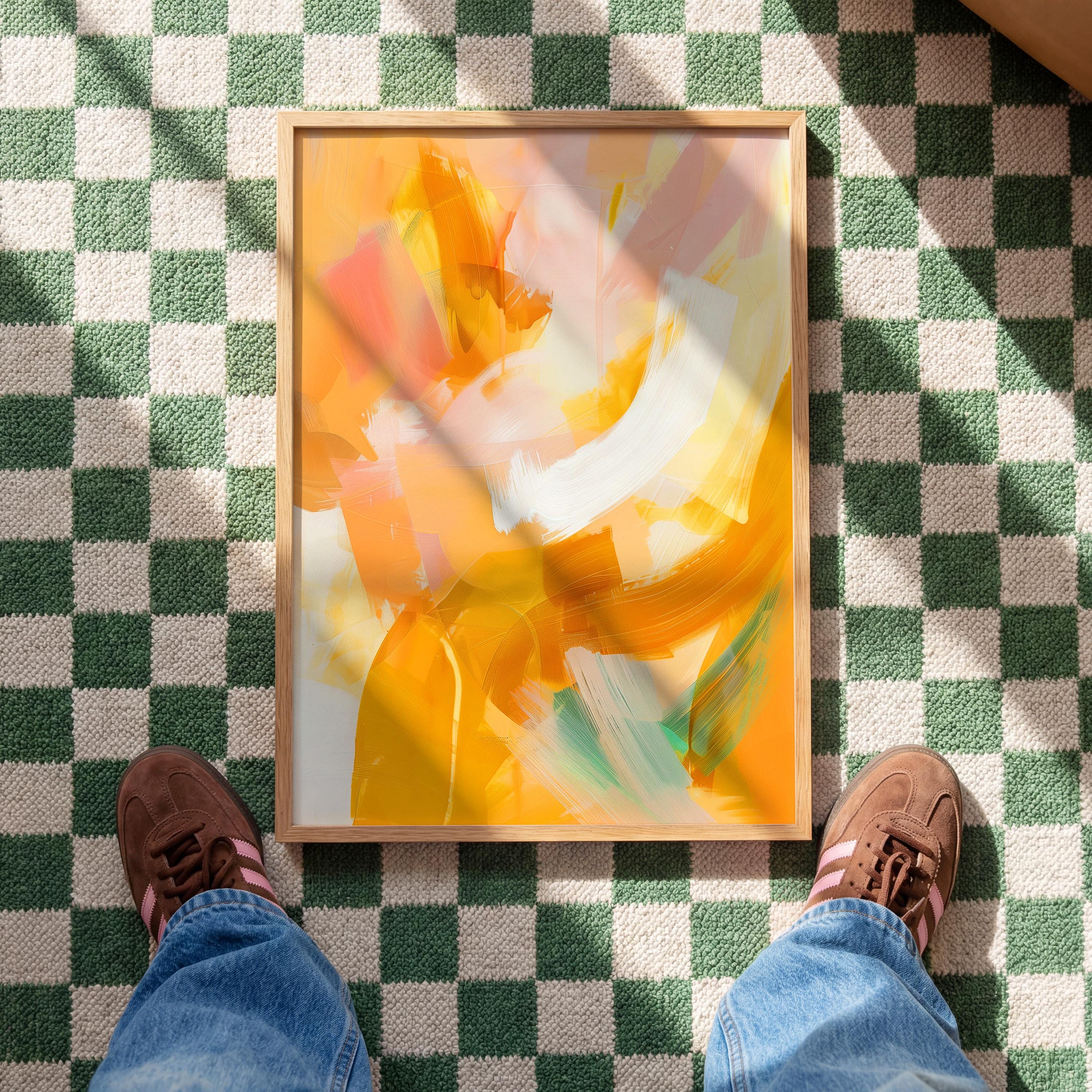 Yellow Orange Abstract Wall Art, Warm Brushstroke Print, Modern Painterly Decor